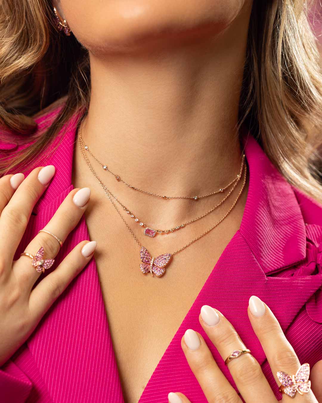 D0.13CT 18KR BUTTERFLY ER PINK SAPPH 2.93CT AME 0.53CT