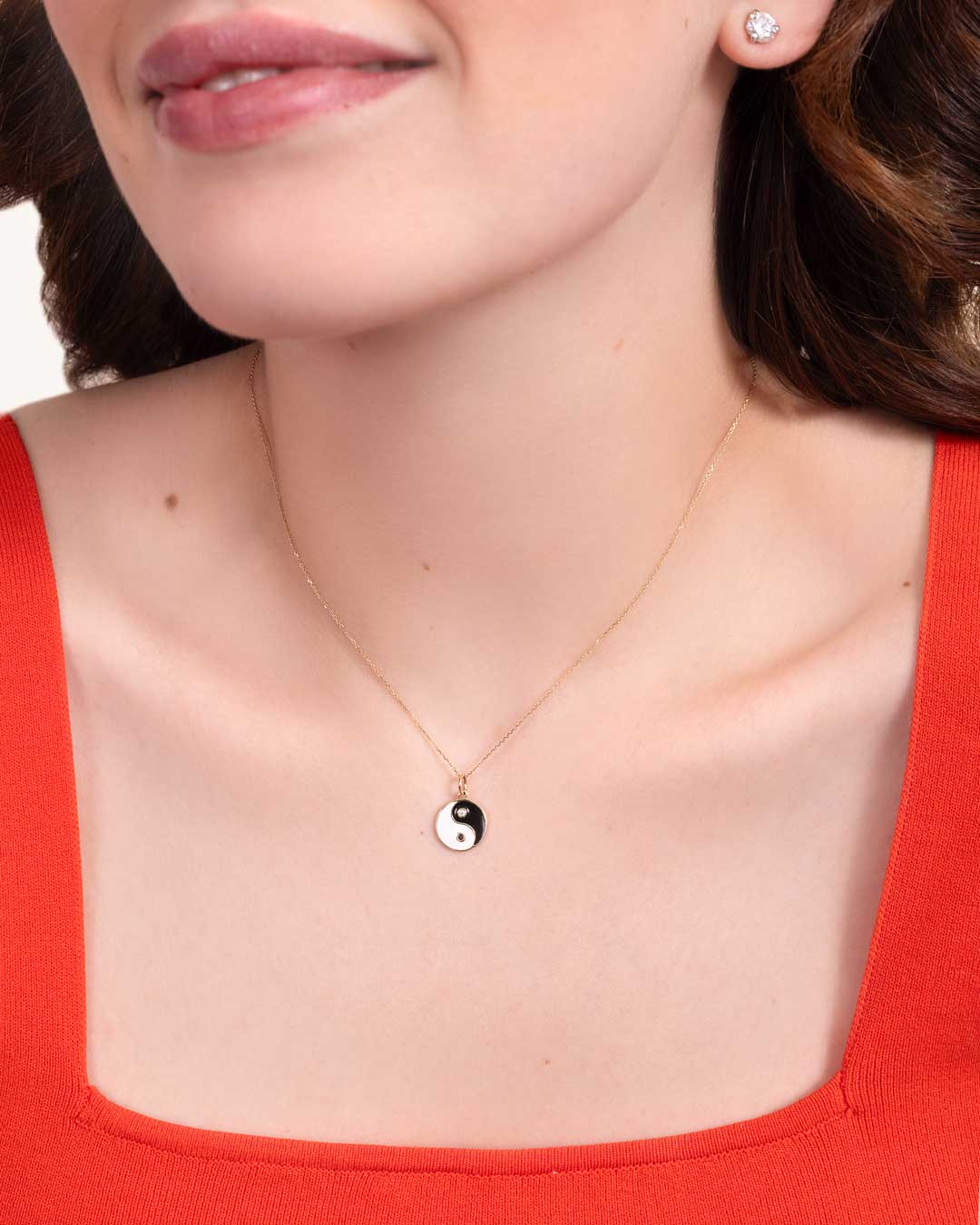 14K GOLD YING YANG BLACK WHITE ENAMEL CHARM