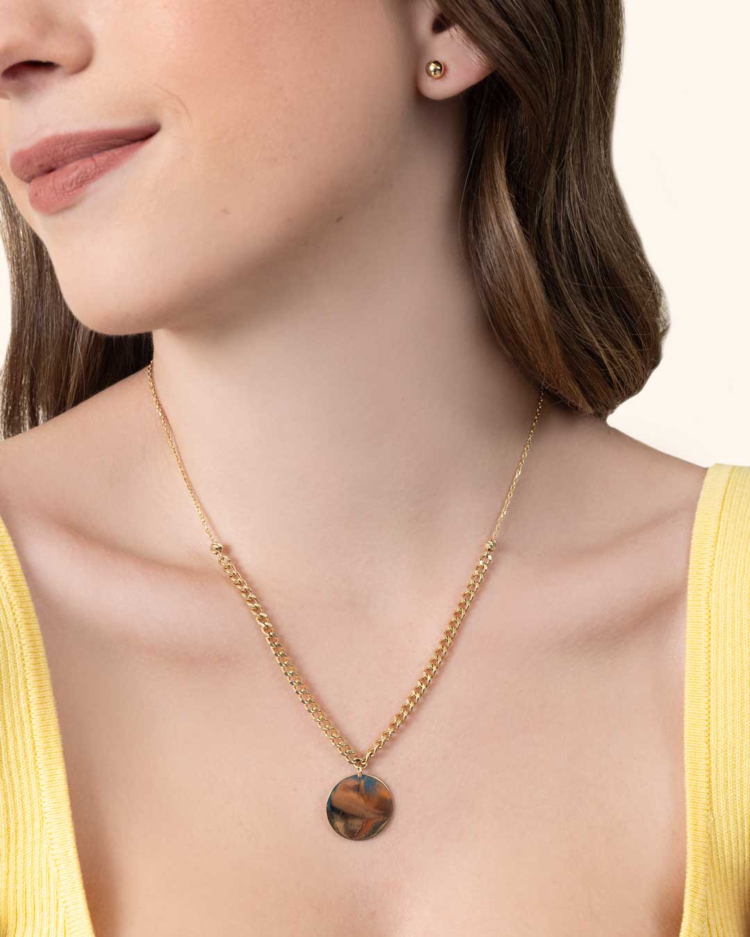 14KY CADENA SEMI INFINITY CUBAN CHAIN CON PLACA REDONDA LISA