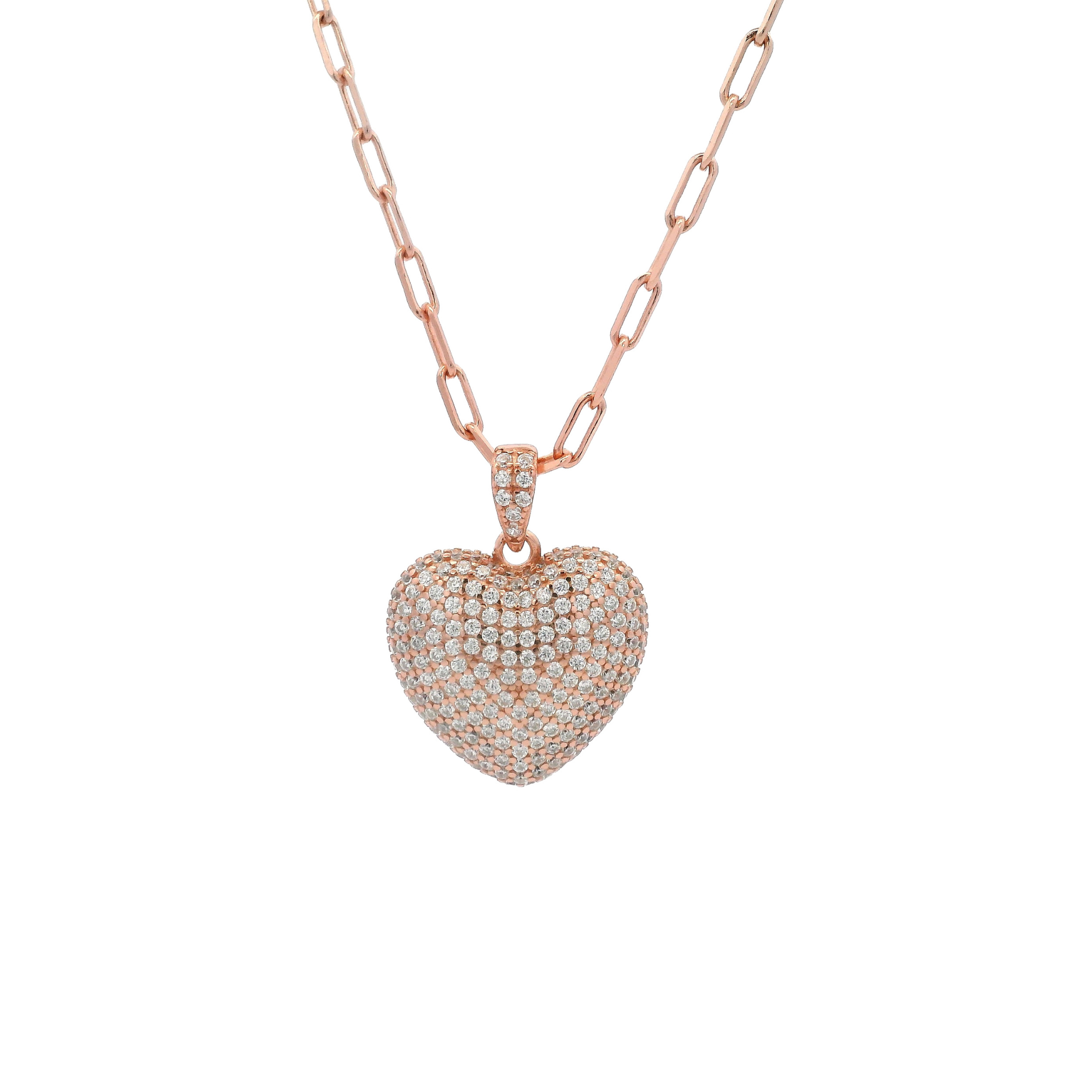 925RG PUFF HEART PAVE CZ NECKLACE