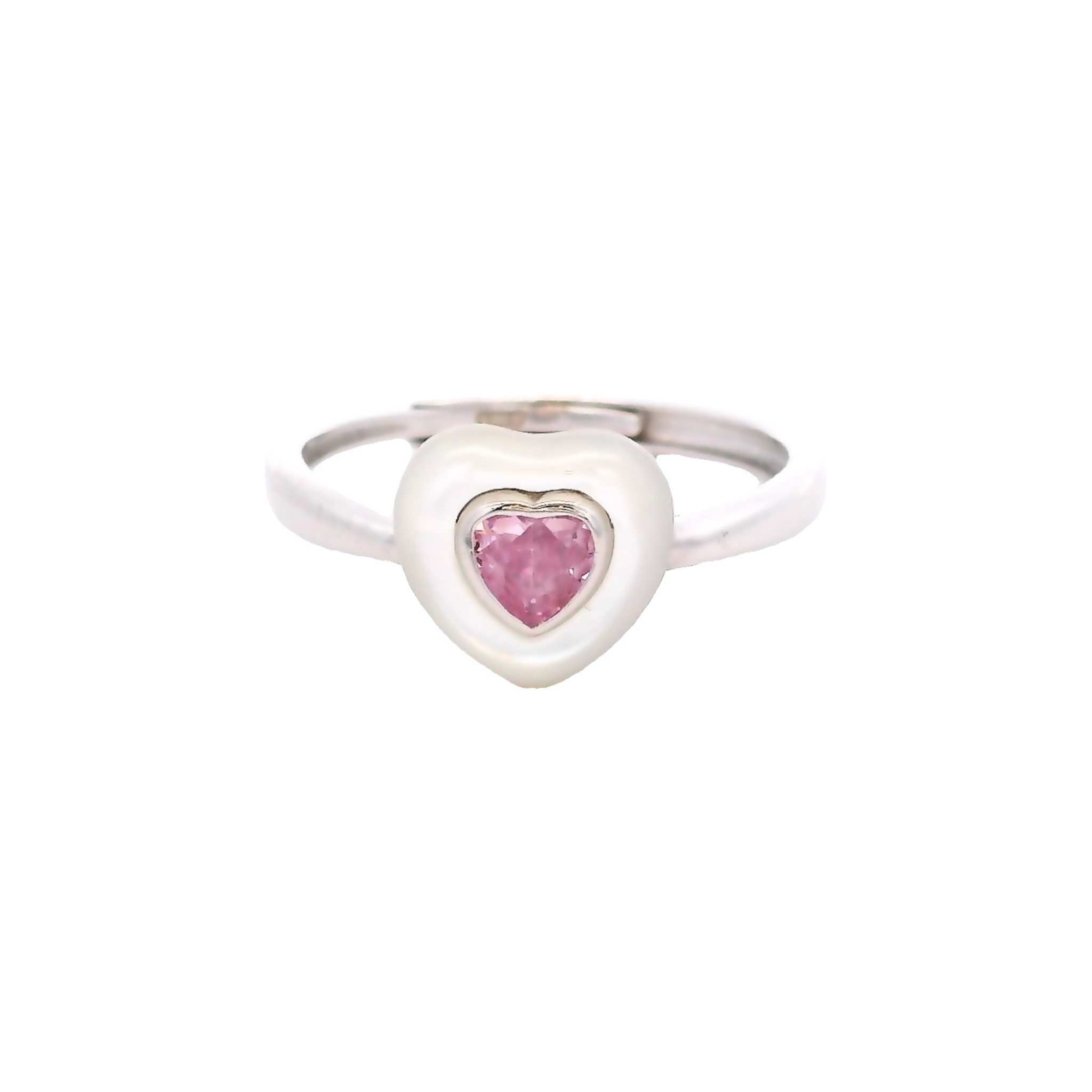 925SS HEART CUBIC ZIRCONIA PINK AND SHELL PEARL ADJUSTABLE RING