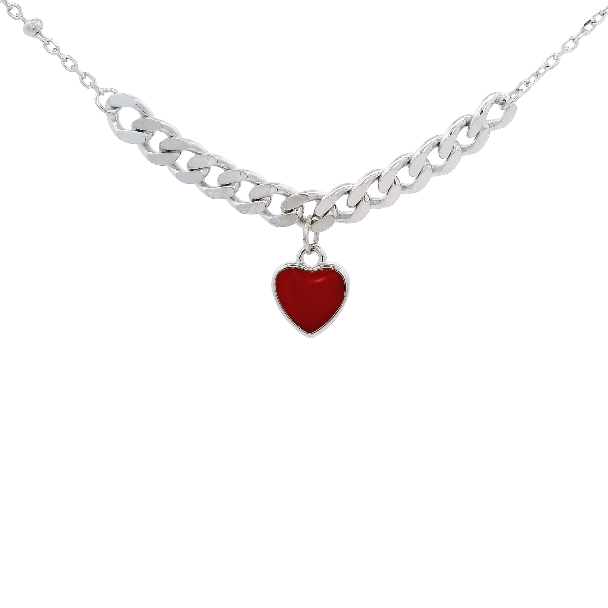 925SS SOLITARY HEART ENAMEL RED NECKLACE
