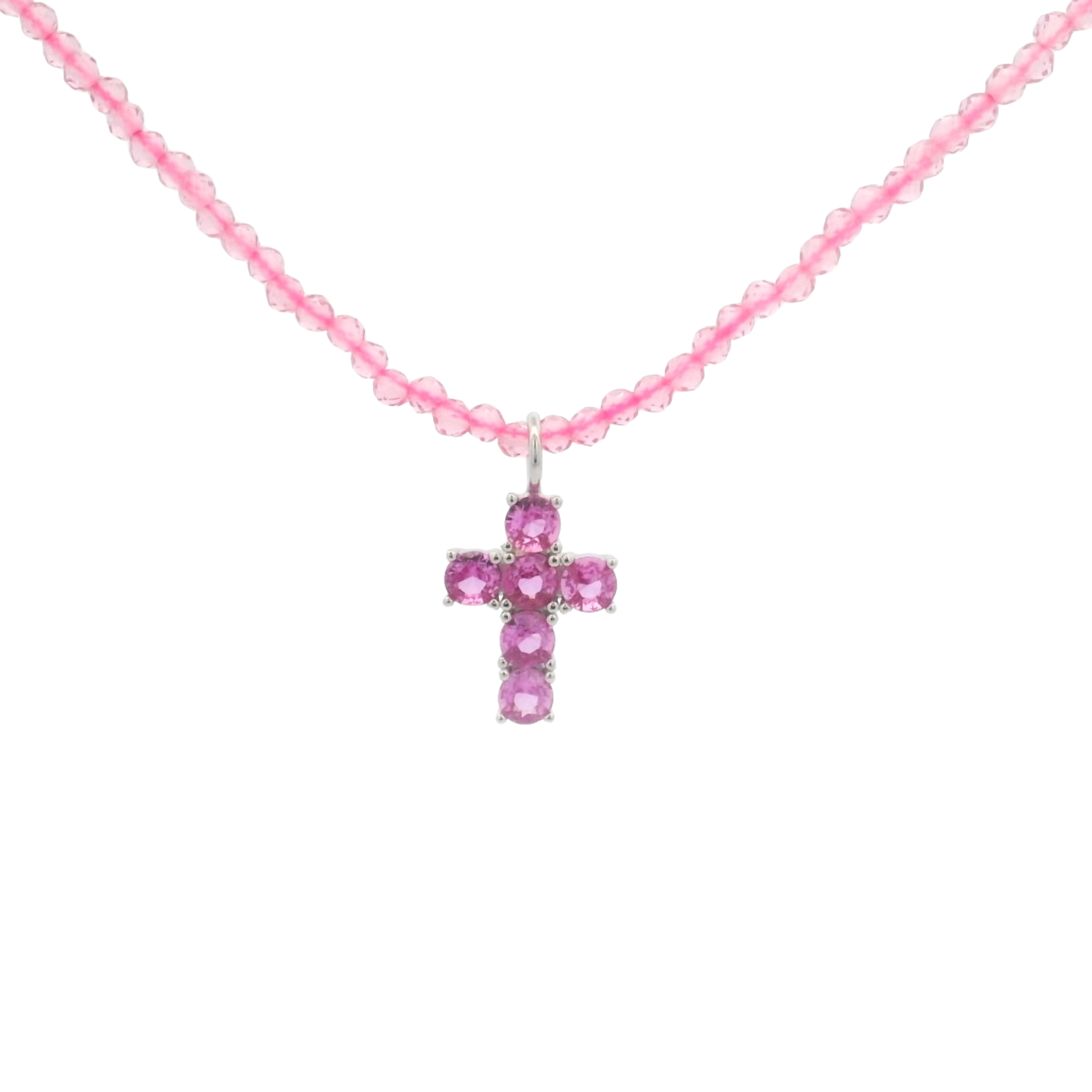 925SS MEDIUM CROSS PINK CZ NECKLACE