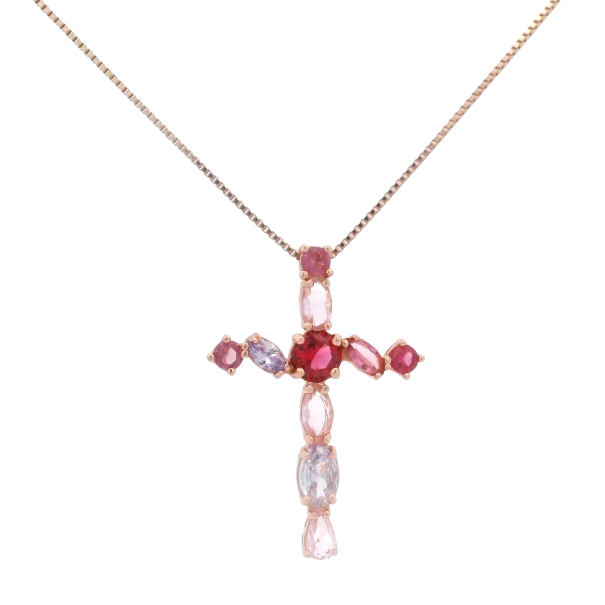 925RG BIG CROSS BRISTONE MULTICOLOR CZ NECKLACE
