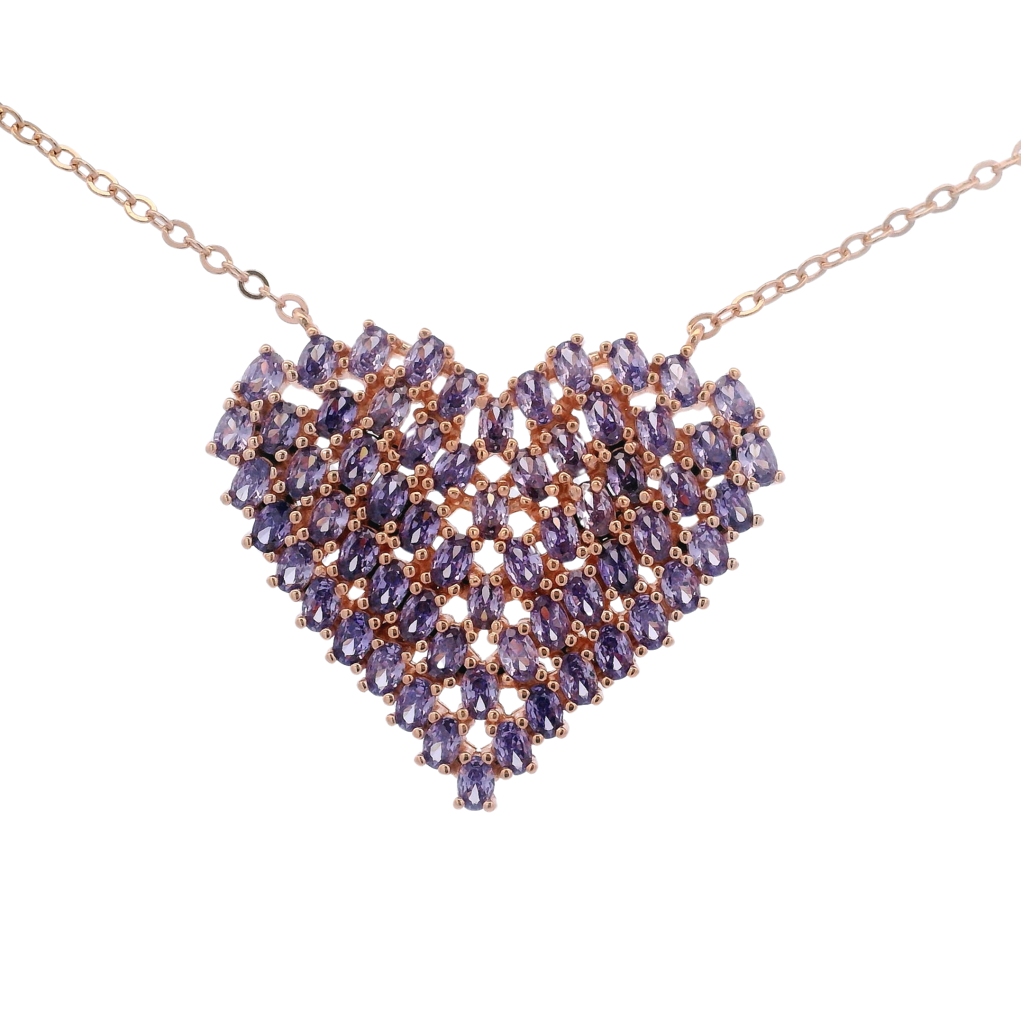 925RG BIG HEART BRISTONE PURPLE CZ NECKLACE
