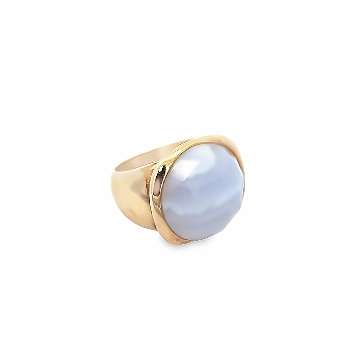 925 SILVER GOLD BLUE LACE AGATE RING