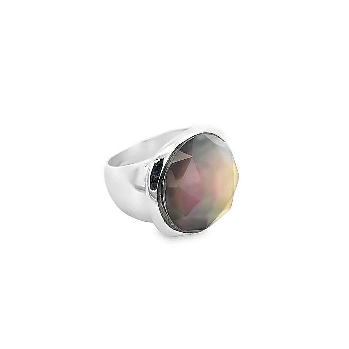 925 SILVER PLATED RING WITH MOTHER OF PEARL BLACK