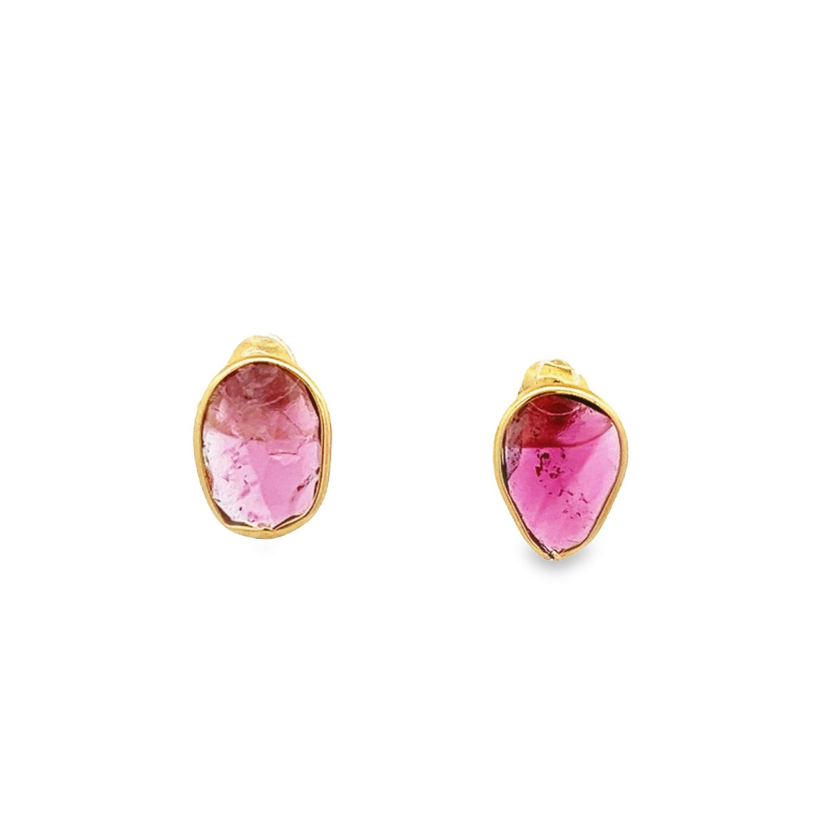 EARRINGS 14K GOLD IRREGULAR TOURMALINE PINK