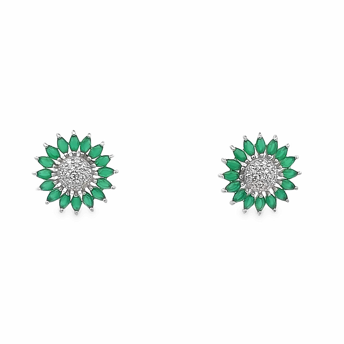 925 SILVER PLATED STUDS WITH GREEN CRYSTALS