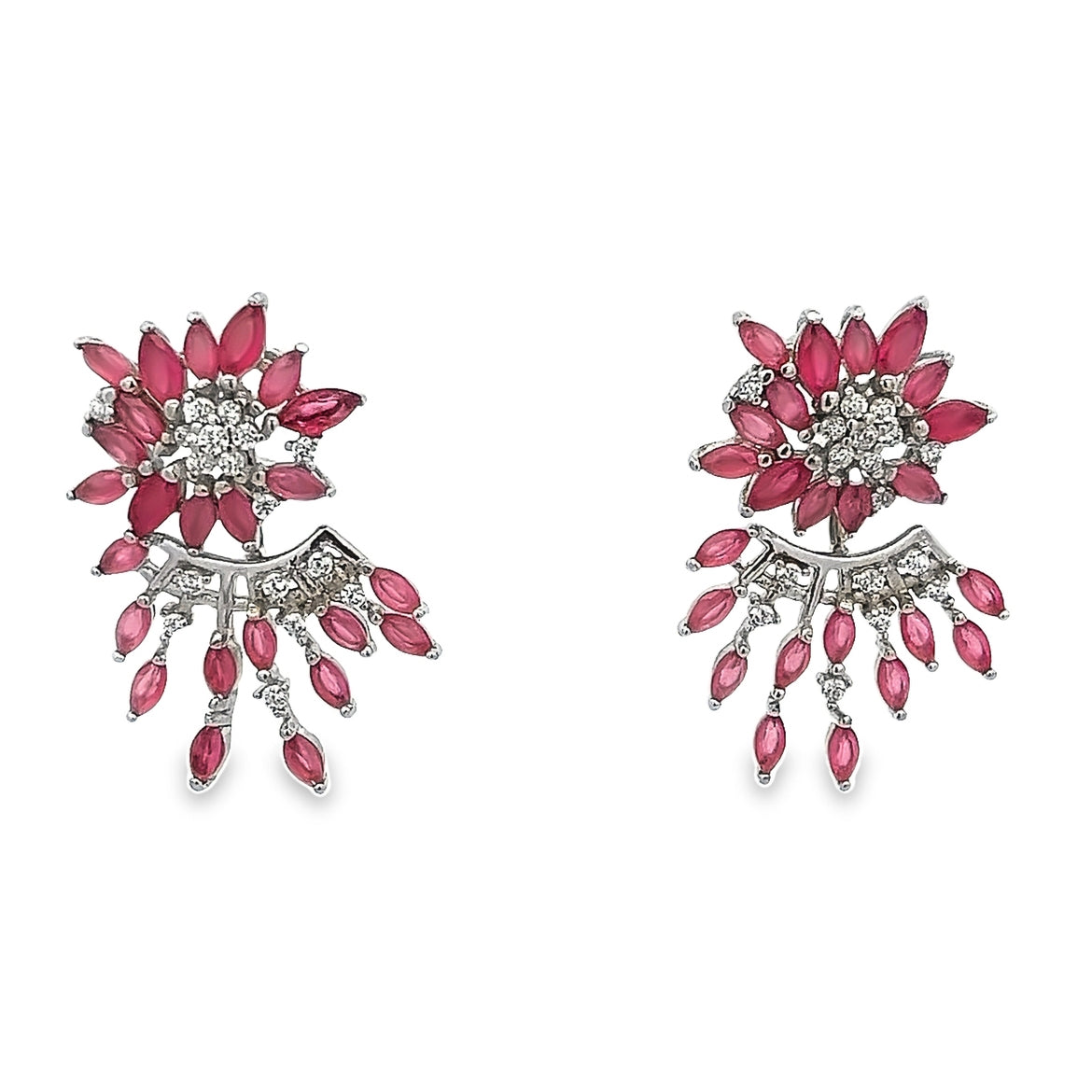 925 SILVER PLATED EARRINGS WITH SYNTHETIC RUBY AND SHELL PEARL