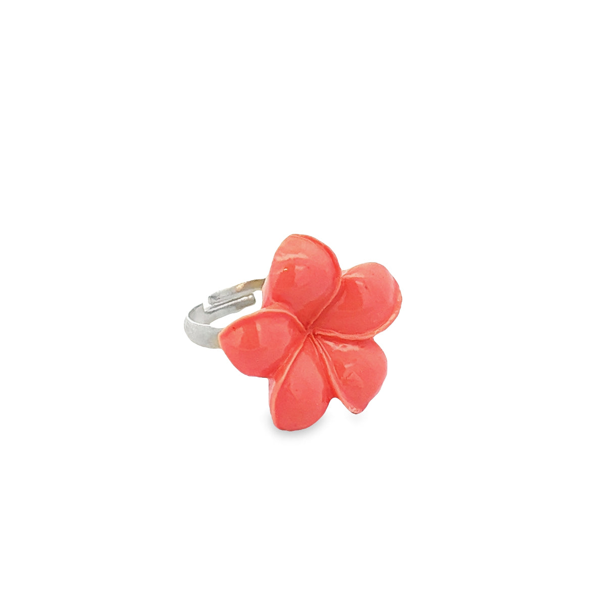 925 SILVER RING PLUMERIA FLOWER SYNTHYTIC PINK CORAL RING