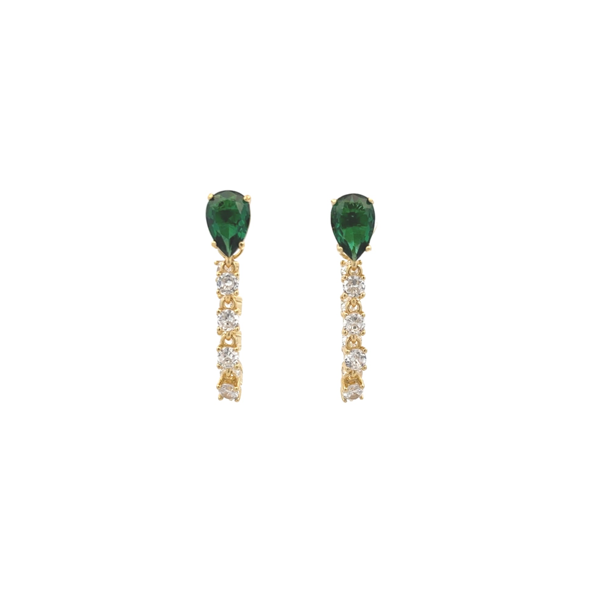 925 SILVER ARETES GD CADENA CRISTALES Y GOTA VERDE