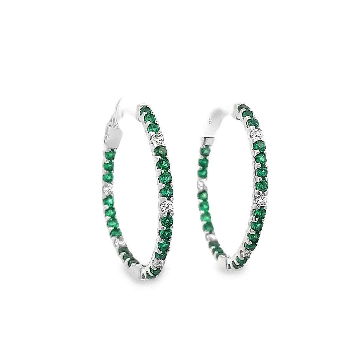 925 SILVER PLATED HOOPS WITH GREEN CRYSTALS