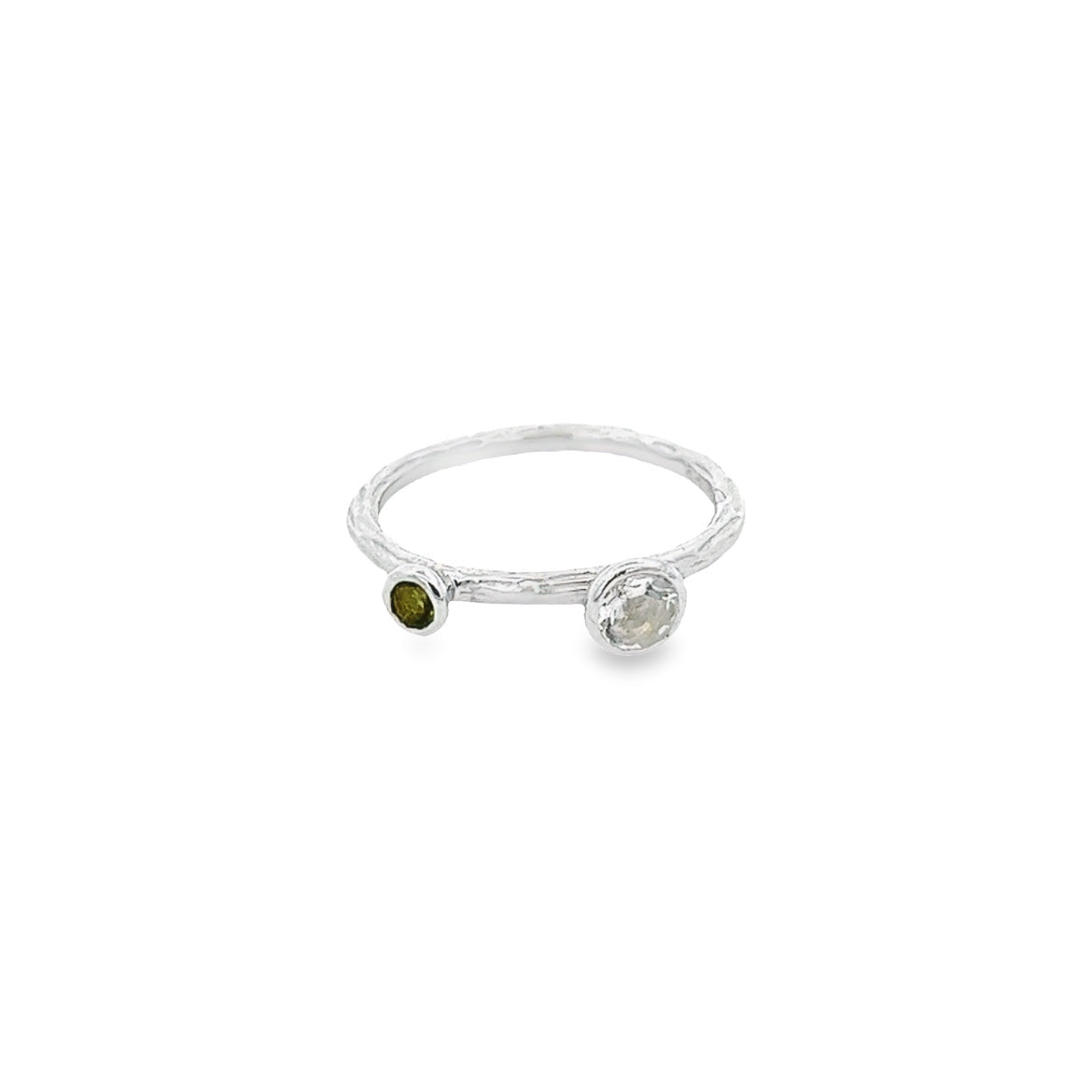 925 SILVER WHITE TOPAZ AND PERIDOT RING