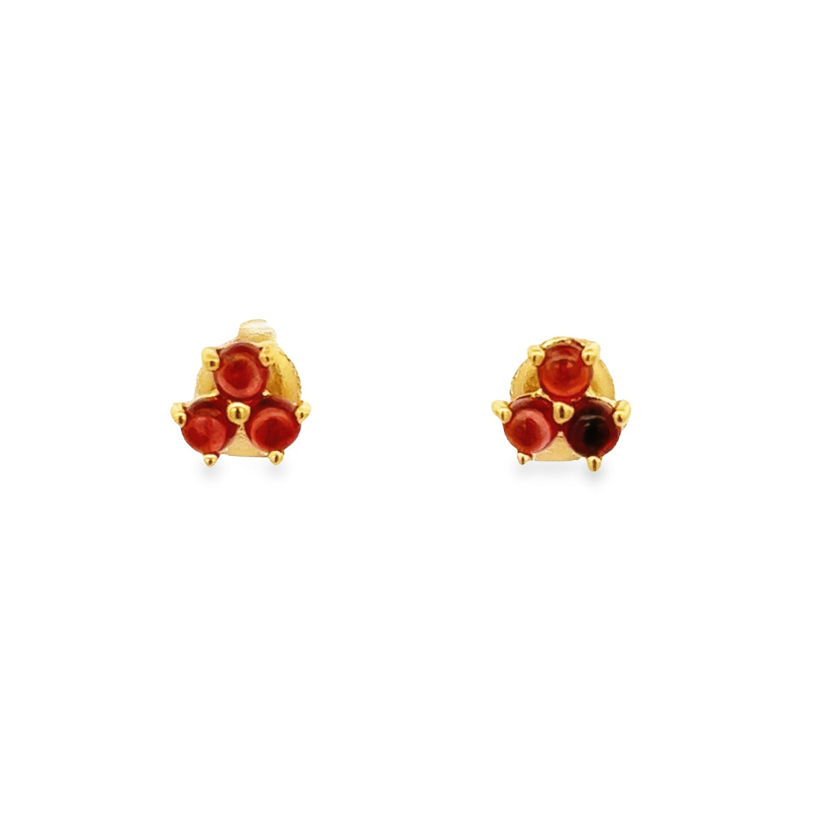 925 SIVER GOLD PLATED THREE STONE GARNET EARRINGS