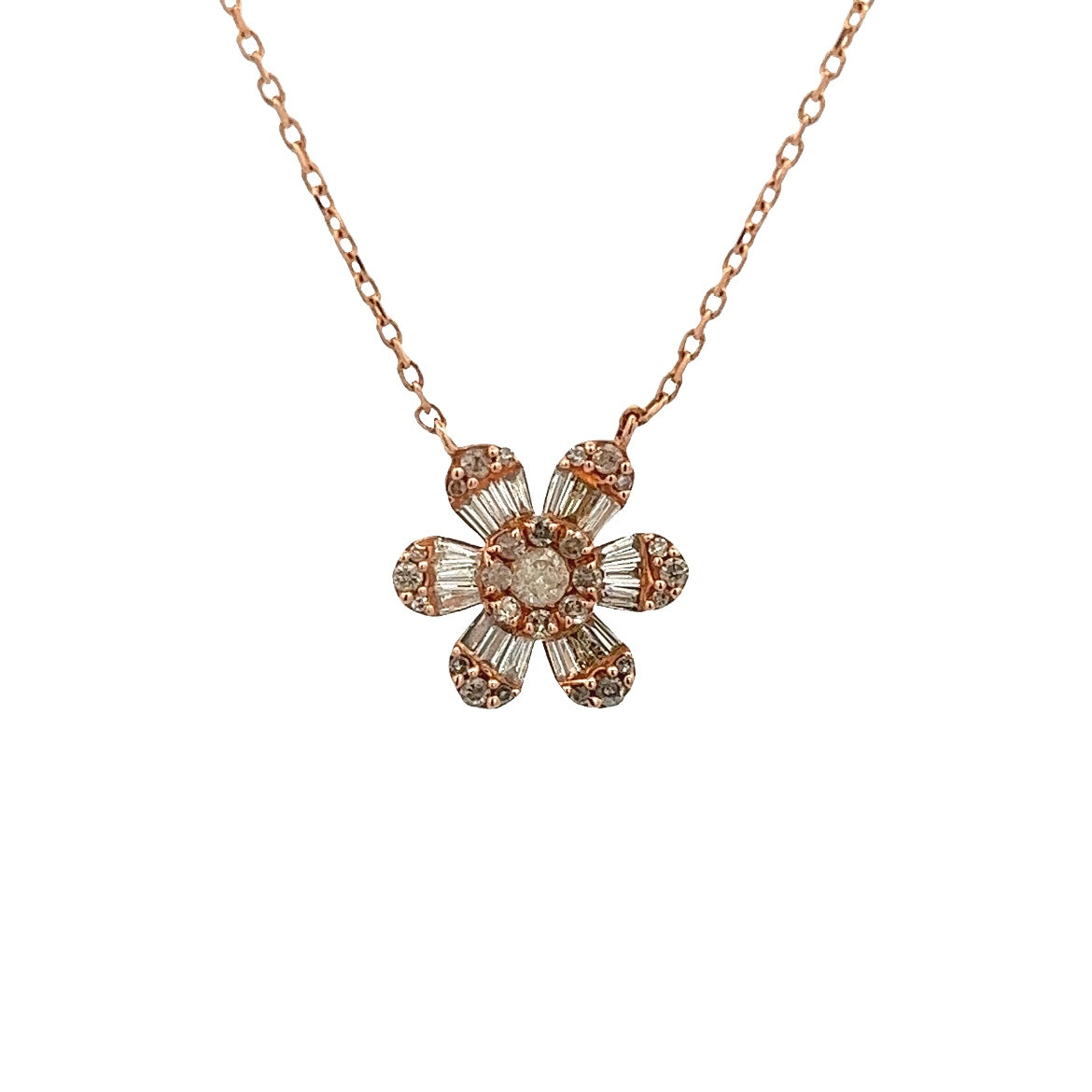 14K ROSE GOLD DIAMOND FLOWER NECKLACE