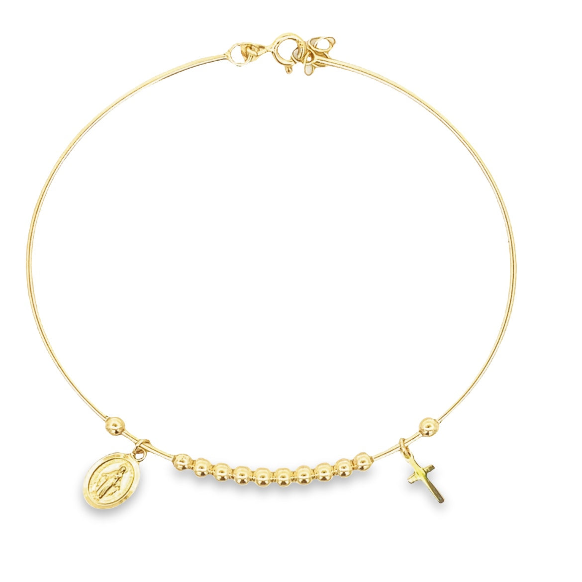 14KY PULSERA CHARMS CRUZ Y VIRGEN MILAGROSA