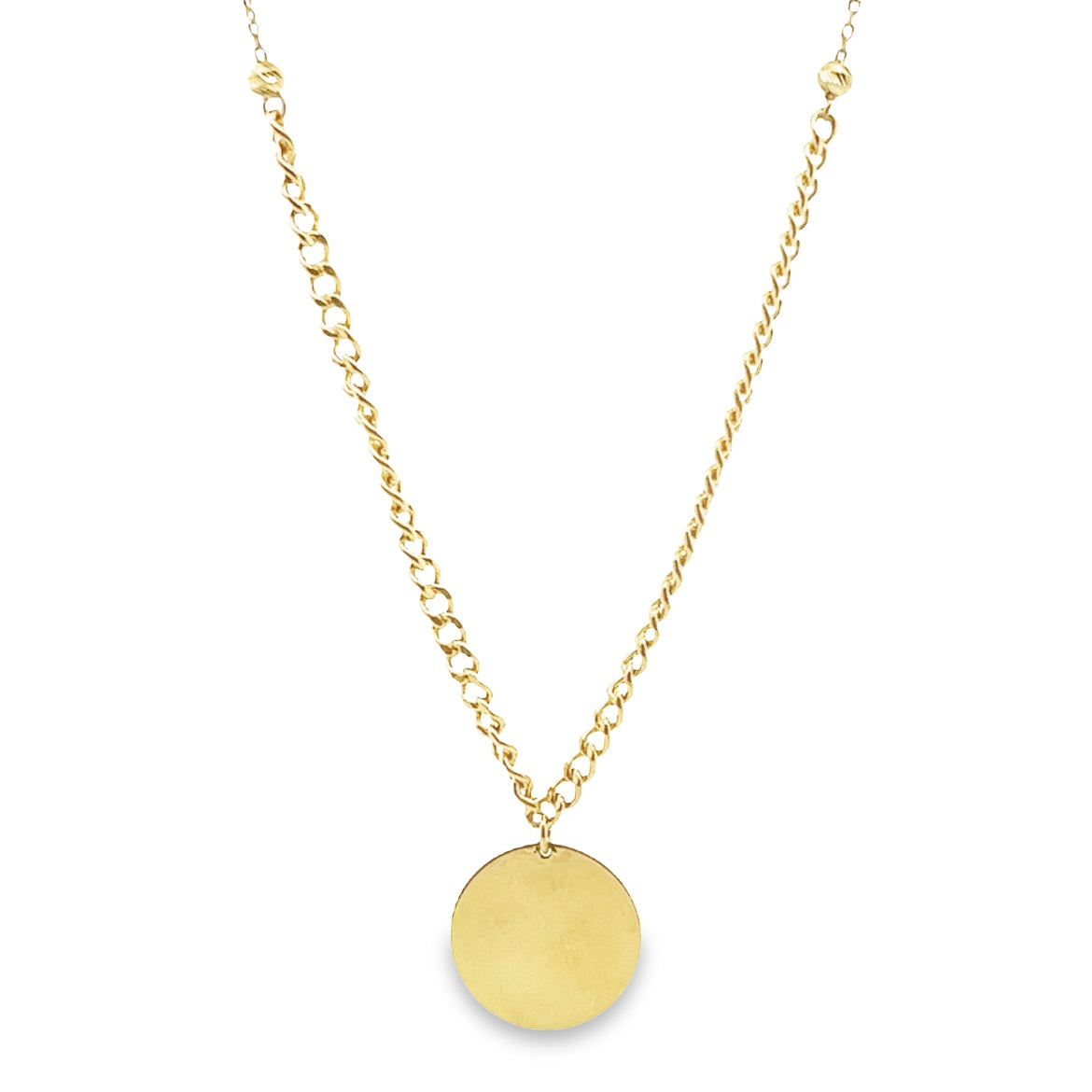 14KY CADENA SEMI INFINITY CUBAN CHAIN CON PLACA REDONDA LISA