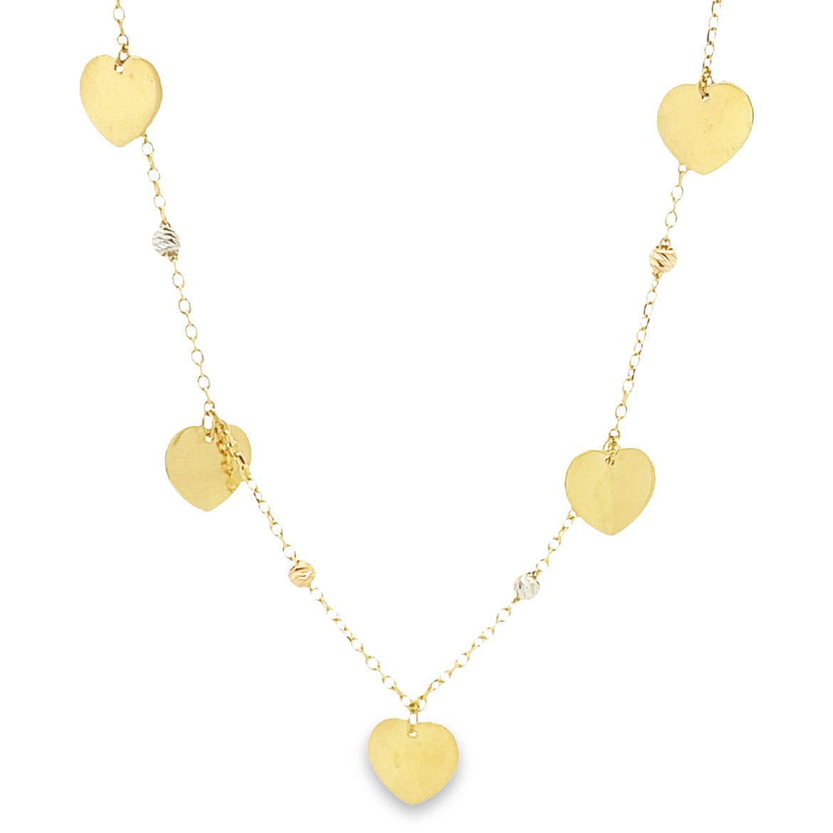 14K GOLD MULTI HEART CHARMS NECKLACE