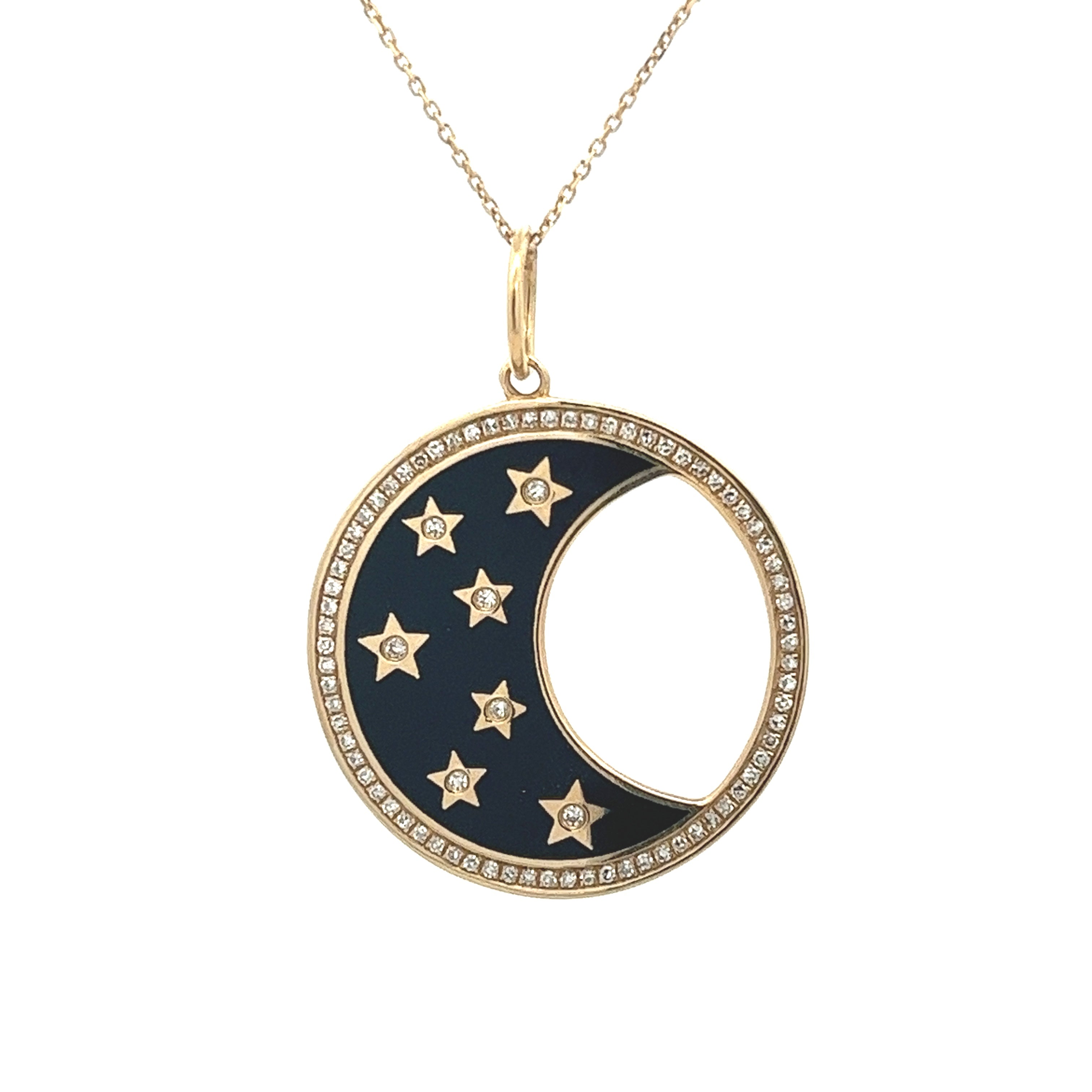 D0.22CT 14KY BLACK ENAMEL HALF MOON CUTOUT CHARM