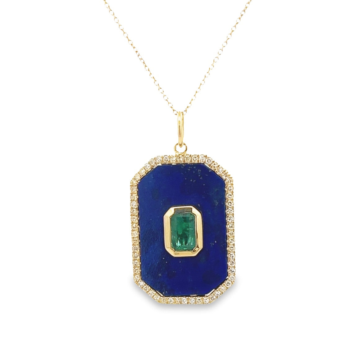 D0.25CT 14KY TAG LAPIS LAZULI CENTER EMERALD PENDANT LL5.42CT