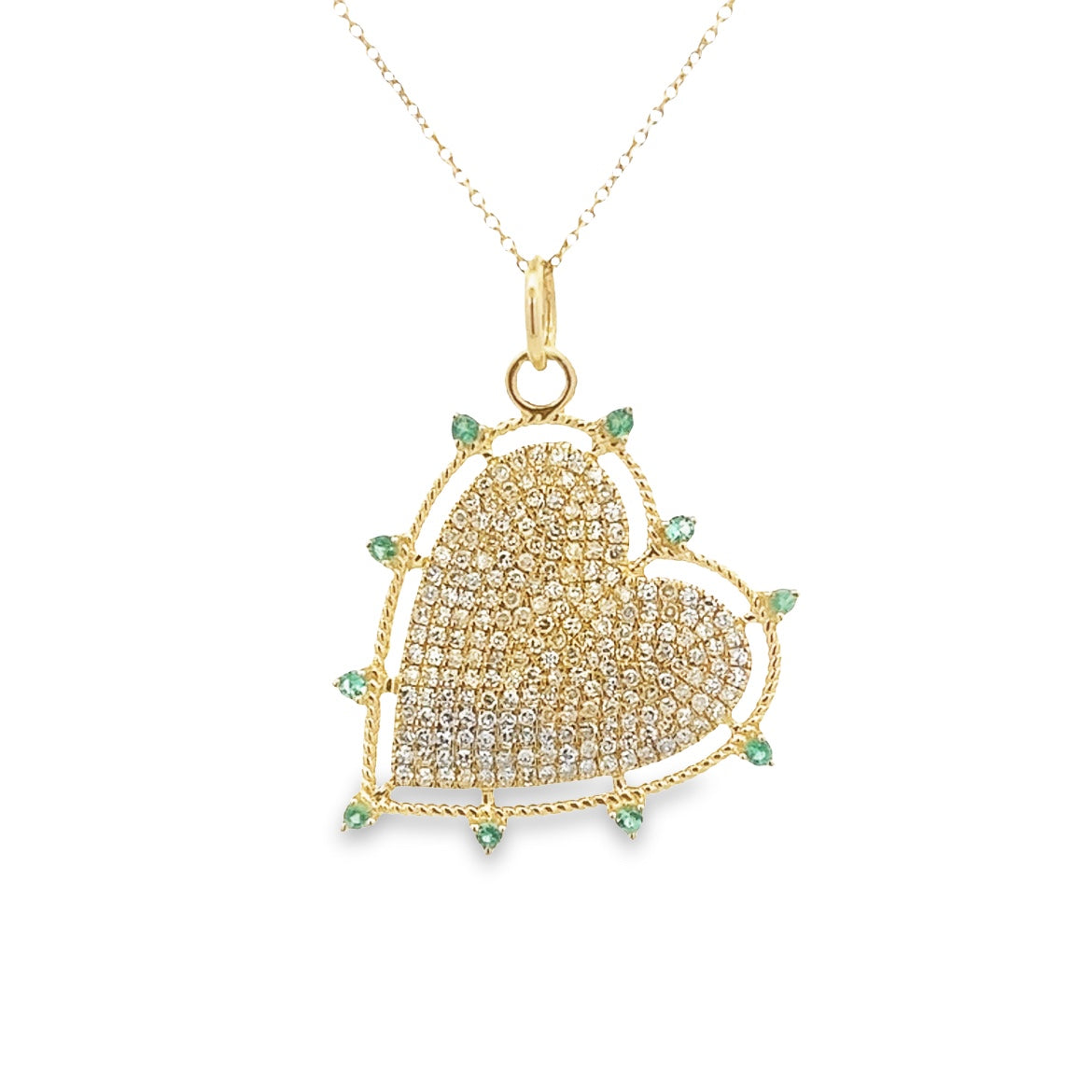 14K GOLD EMERALD DIAMOND PAVE HEART CHARM