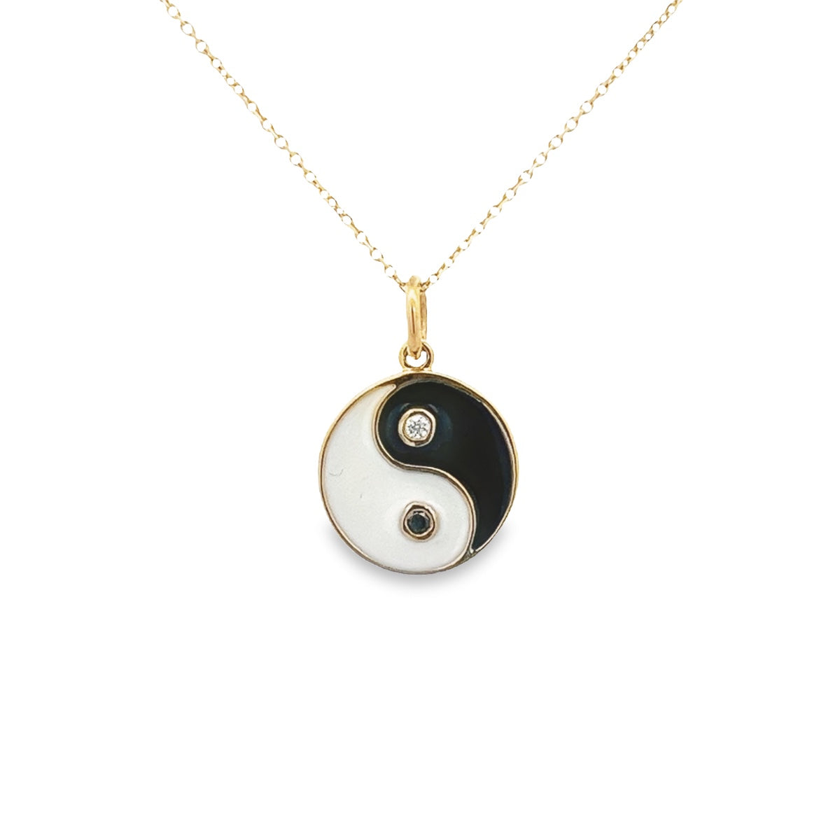 14K GOLD YING YANG BLACK WHITE ENAMEL CHARM