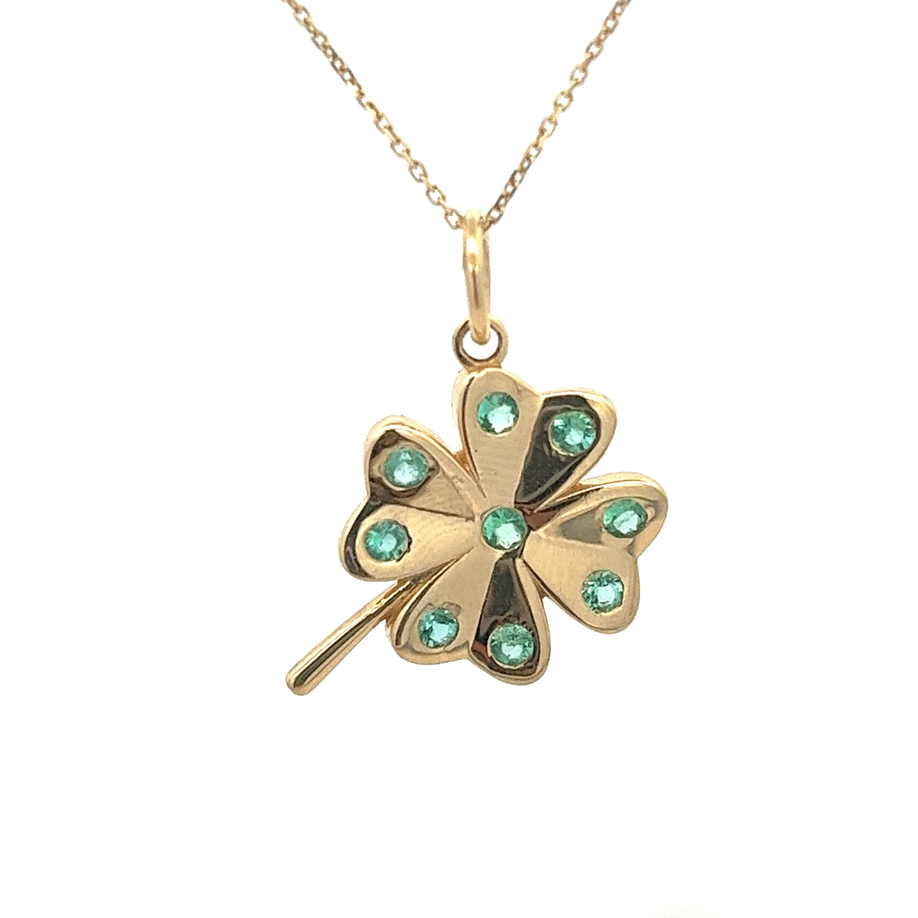 14K GOLD EMERALD CLOVER CHARM