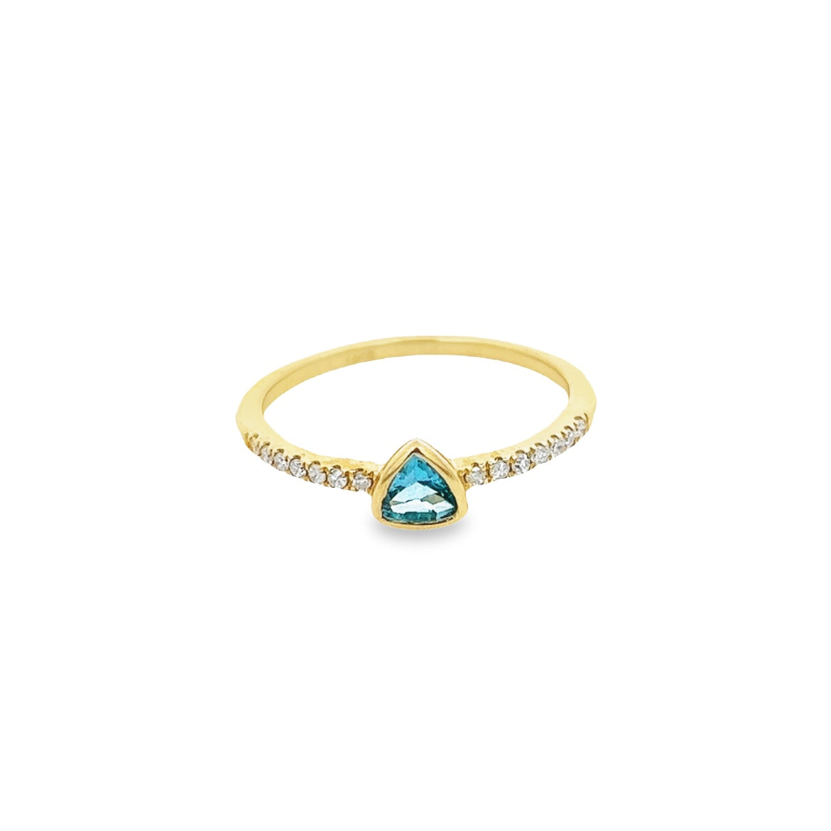 14K GOLD BLUE TOPAZ TRILLION DIAMOND RING