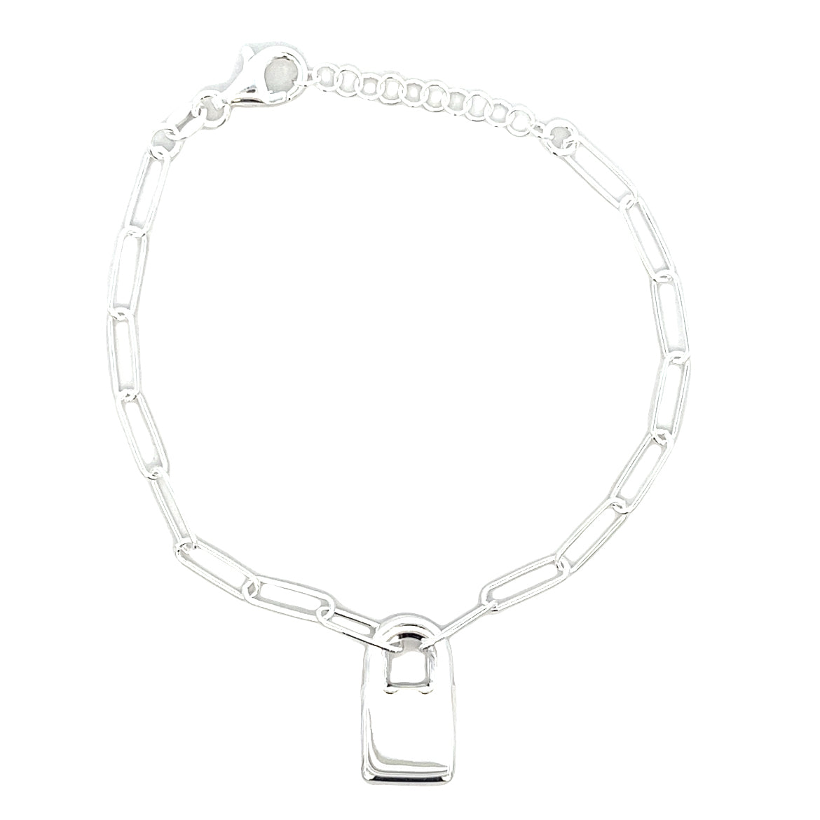 925 SILVER LOCK CHARM ON A PAPER CLIP LINK BRACELET