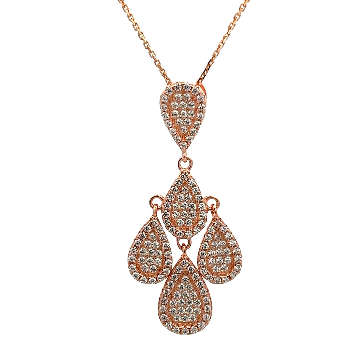 925 SILVER ROSE GOLD PLATED MULTIPLE DANGLING TEARDROP CZ PENDANT