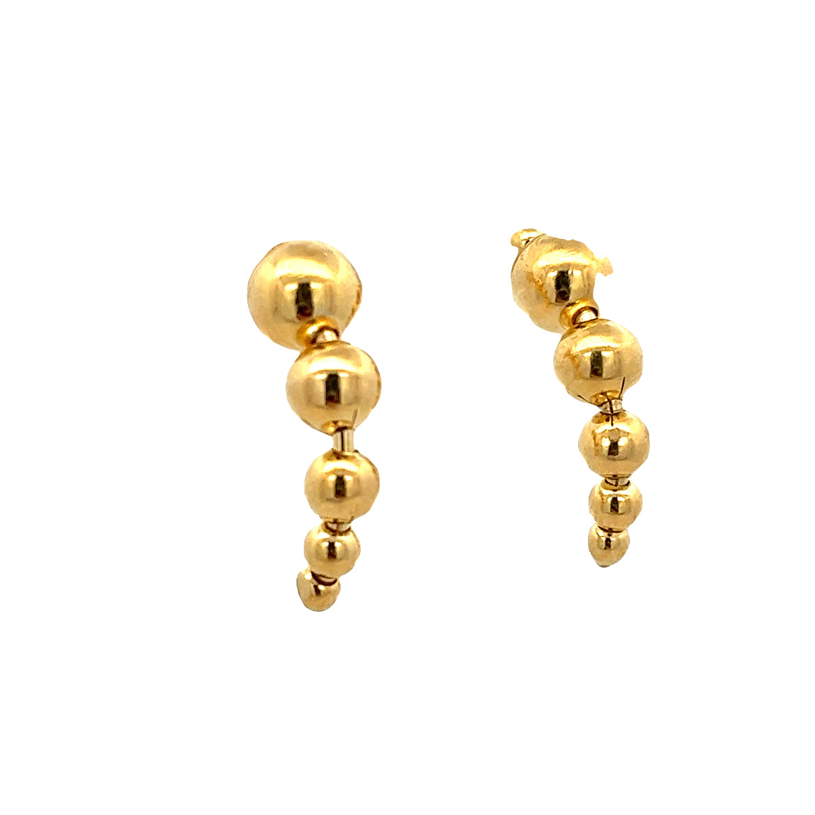 925 SILVER GOLD PLATED DESCENDING MULTI BALL CURVED EARRING