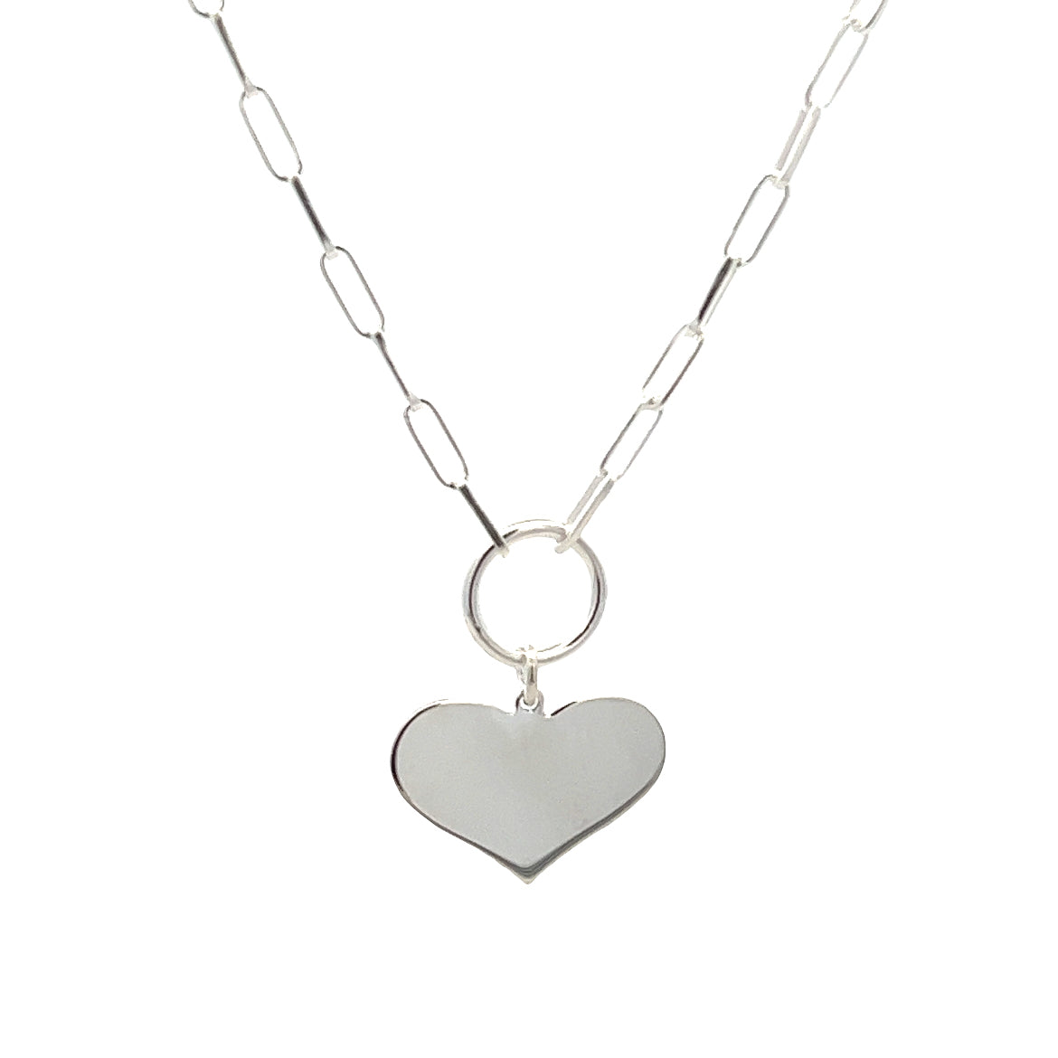 925 SILVER HEART ON A PAPER CLIP CHAIN NECKLACE