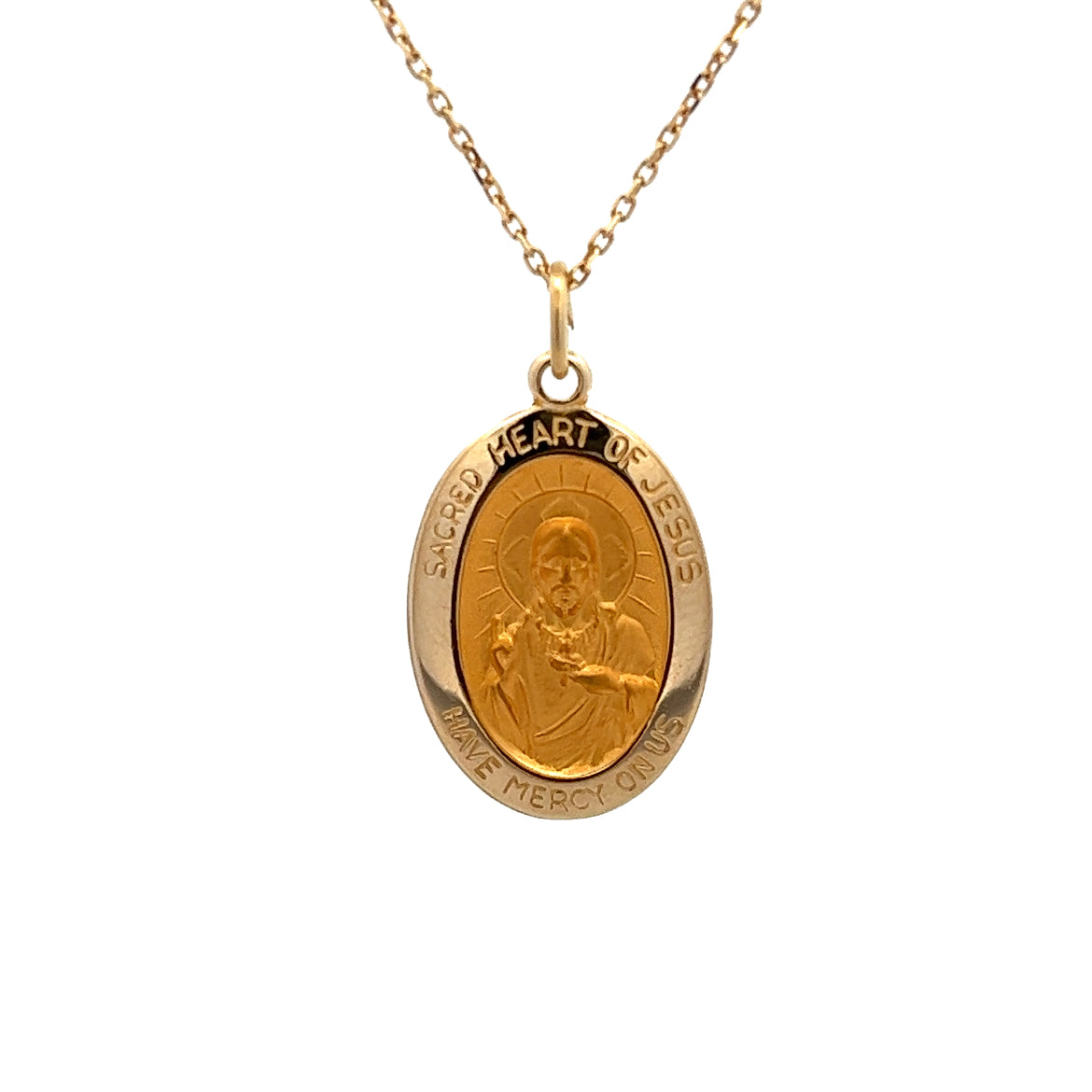 14K GOLD SACRED HEART OF JESUS OVAL MEDAL