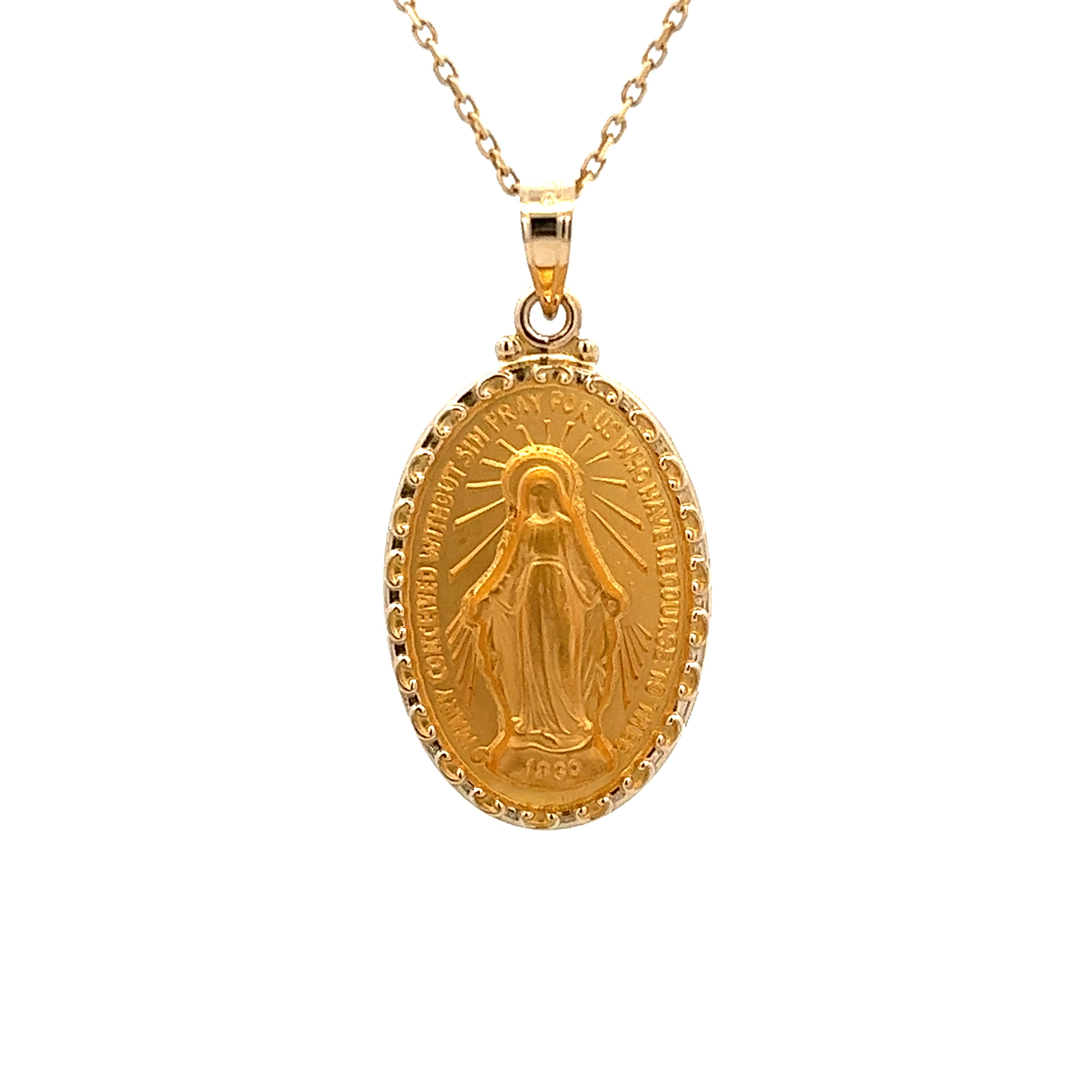 14K GOLD MIRACULOUS VIRGIN MEDALL WITH DOT EDGES