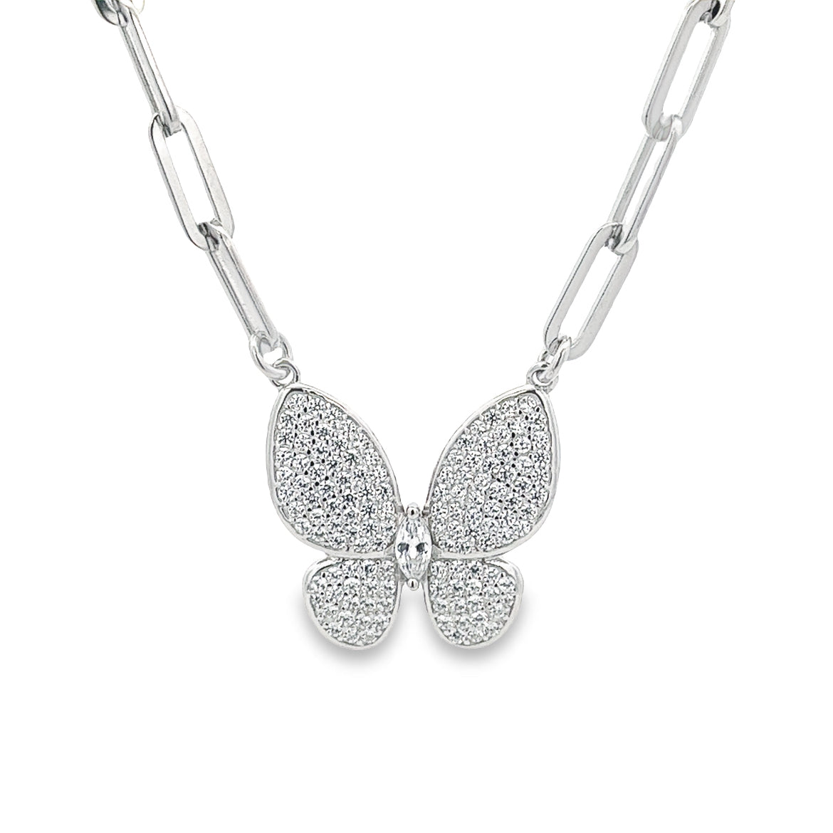 925 SILVER PLATED CHAIN LINKS BUTTERFLY PAVE CRYSTALS