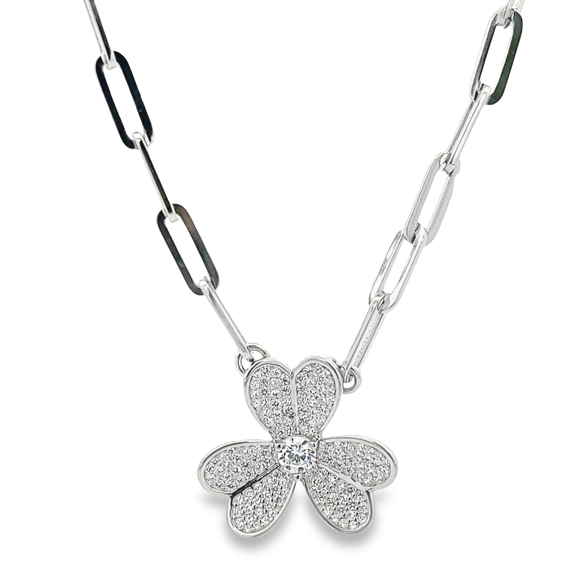925 SILVER PLATED CLOVER LINKS NECKLACE