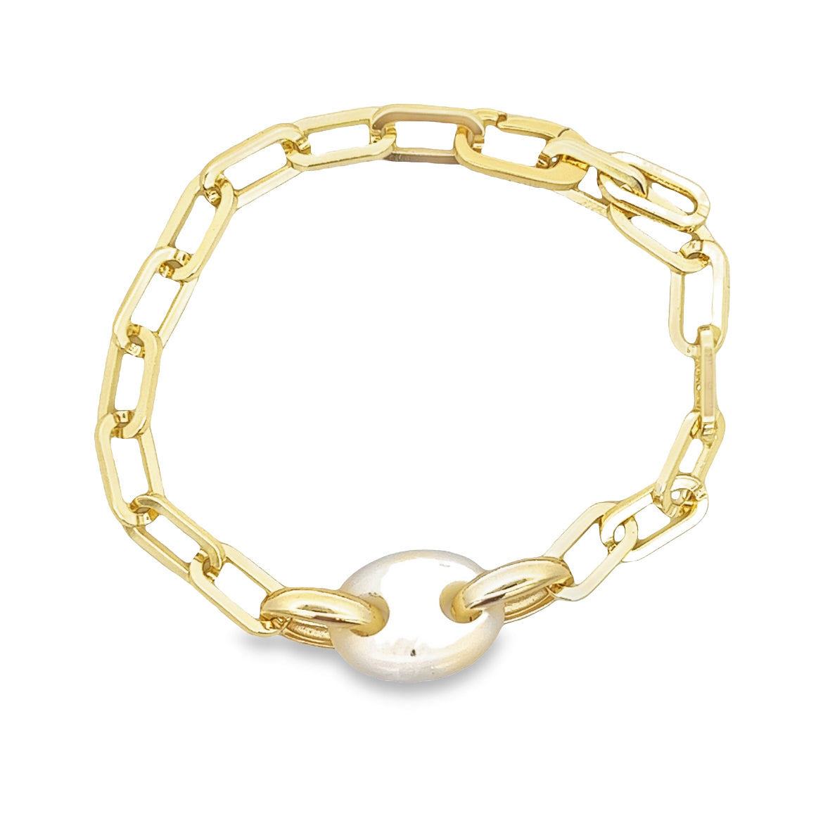 925 SILVER GOLD PLATED MOTHER OF PEARL LINKS BRACELET