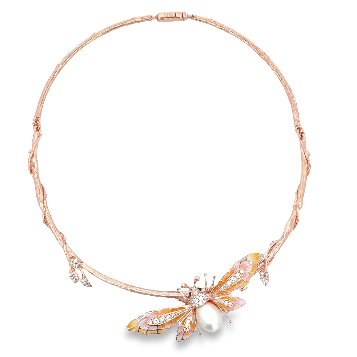 NECKLACE SILVER CENTER CHAMPANGE WHITE CZ FRESH WATER PEARL WHITE