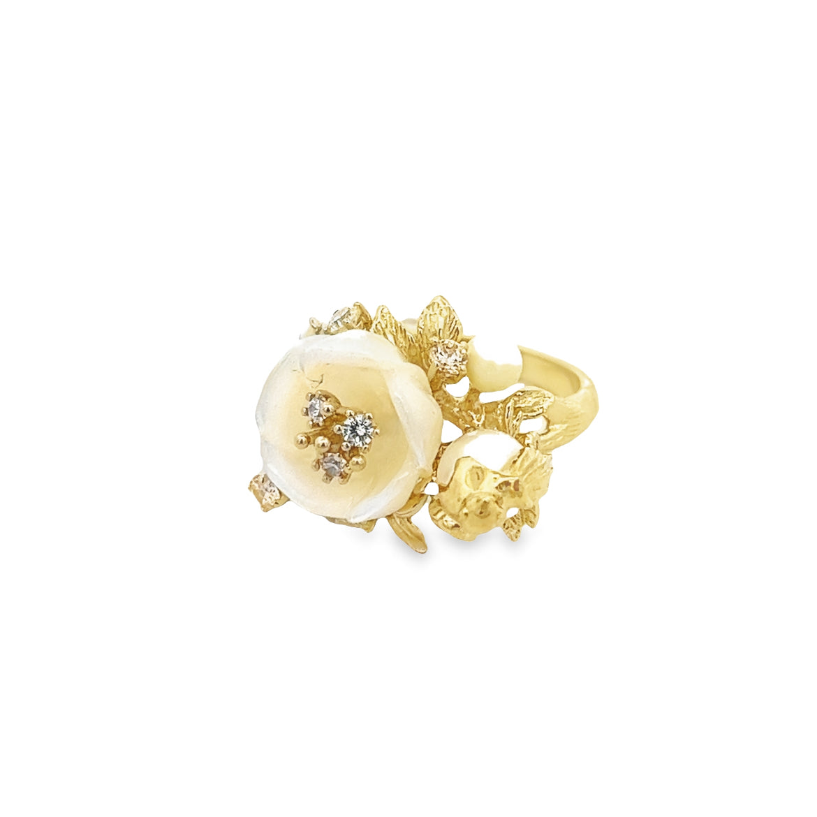 925 SILVER GOLD PLATED WHITE FLOWER RING