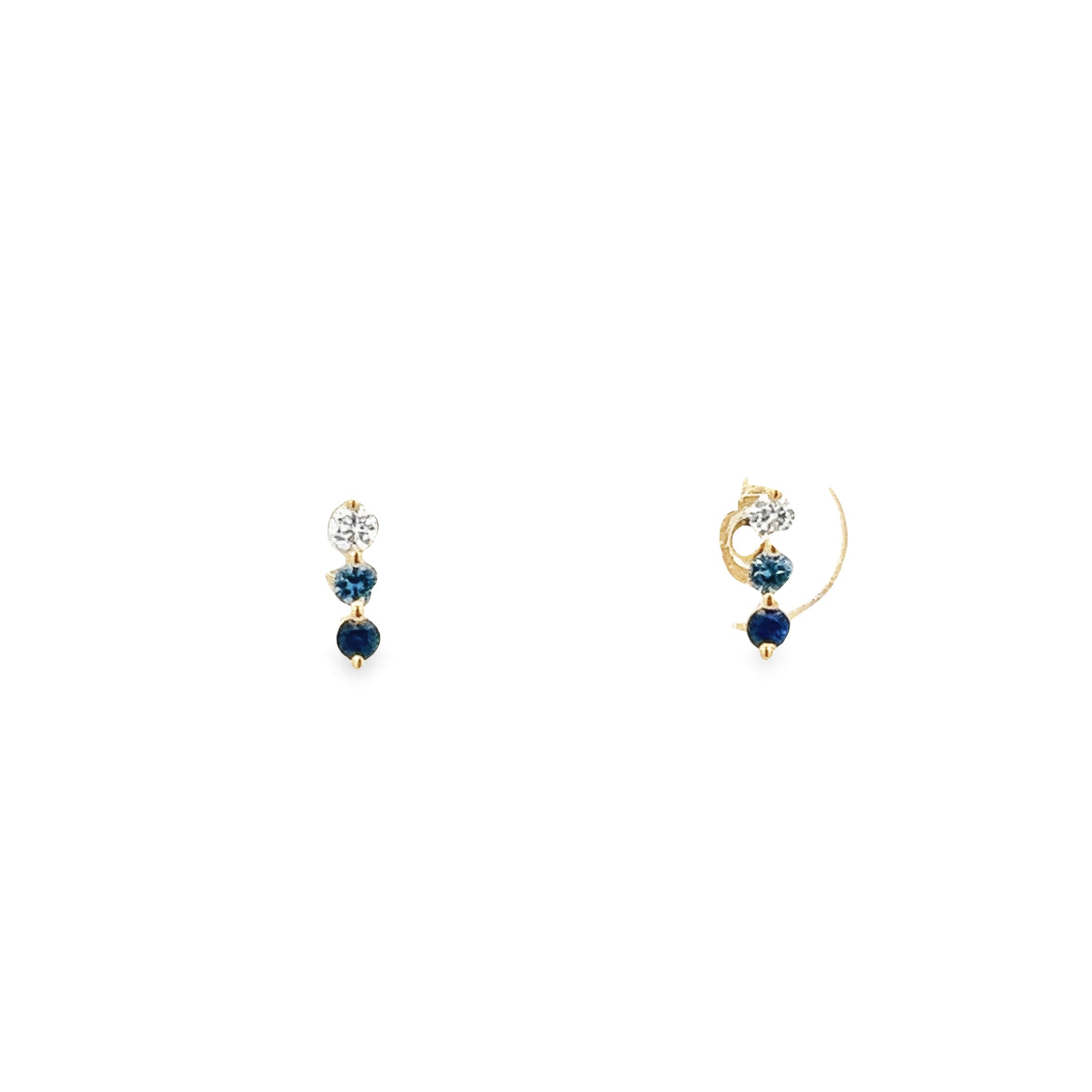 14K GOLD WHITE AND BLUE SAPPAHIRE STUDS