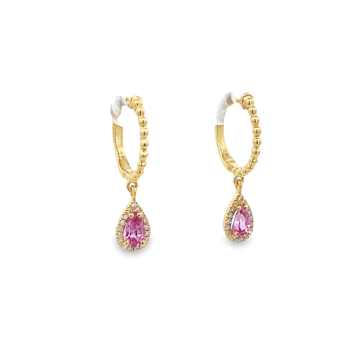 D0.08 14KY PINK SAPHIRE 0.51CT PEAR CUT WITH HALO EARRINGS