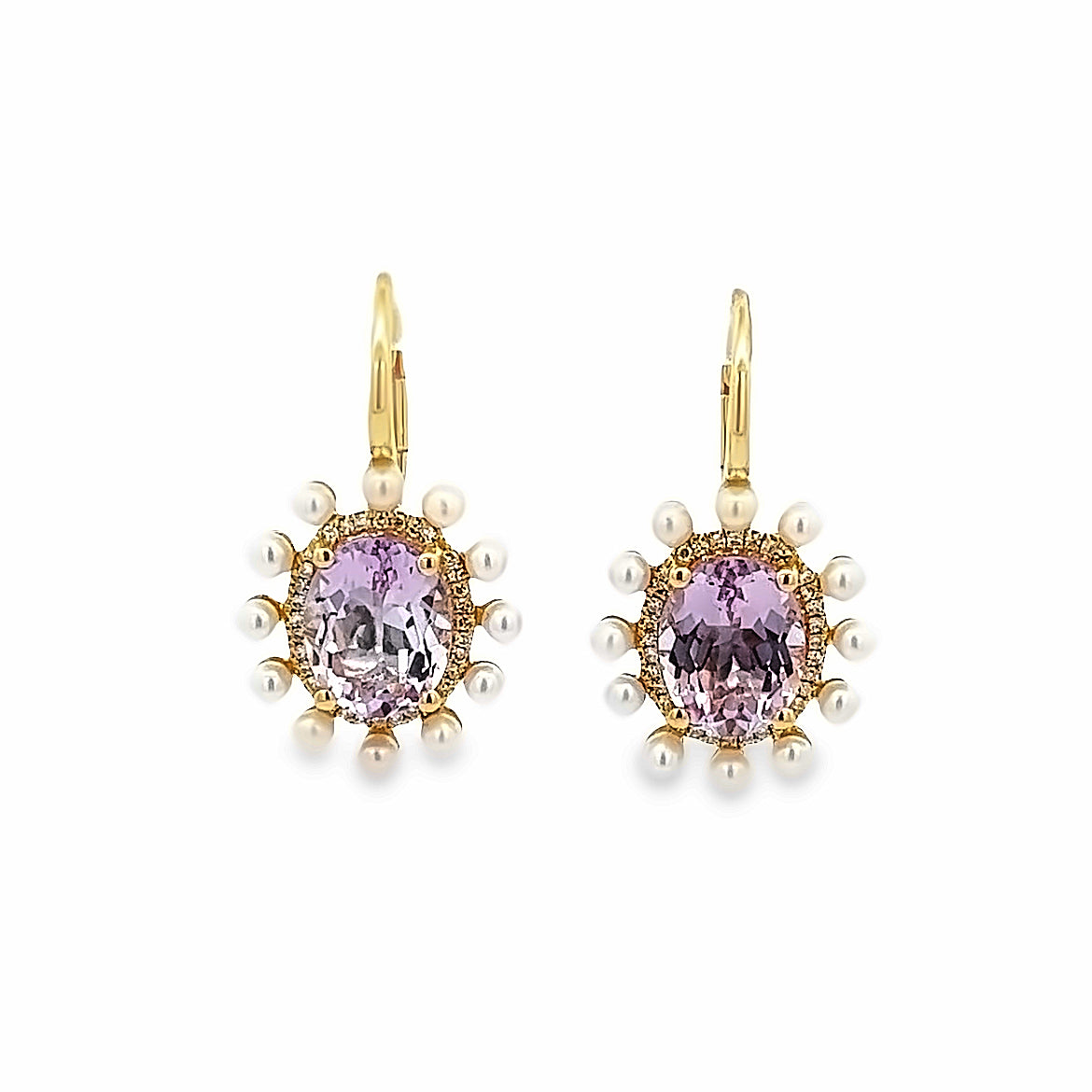 14K GOLD AMETHYST PEARLS EARRINGS