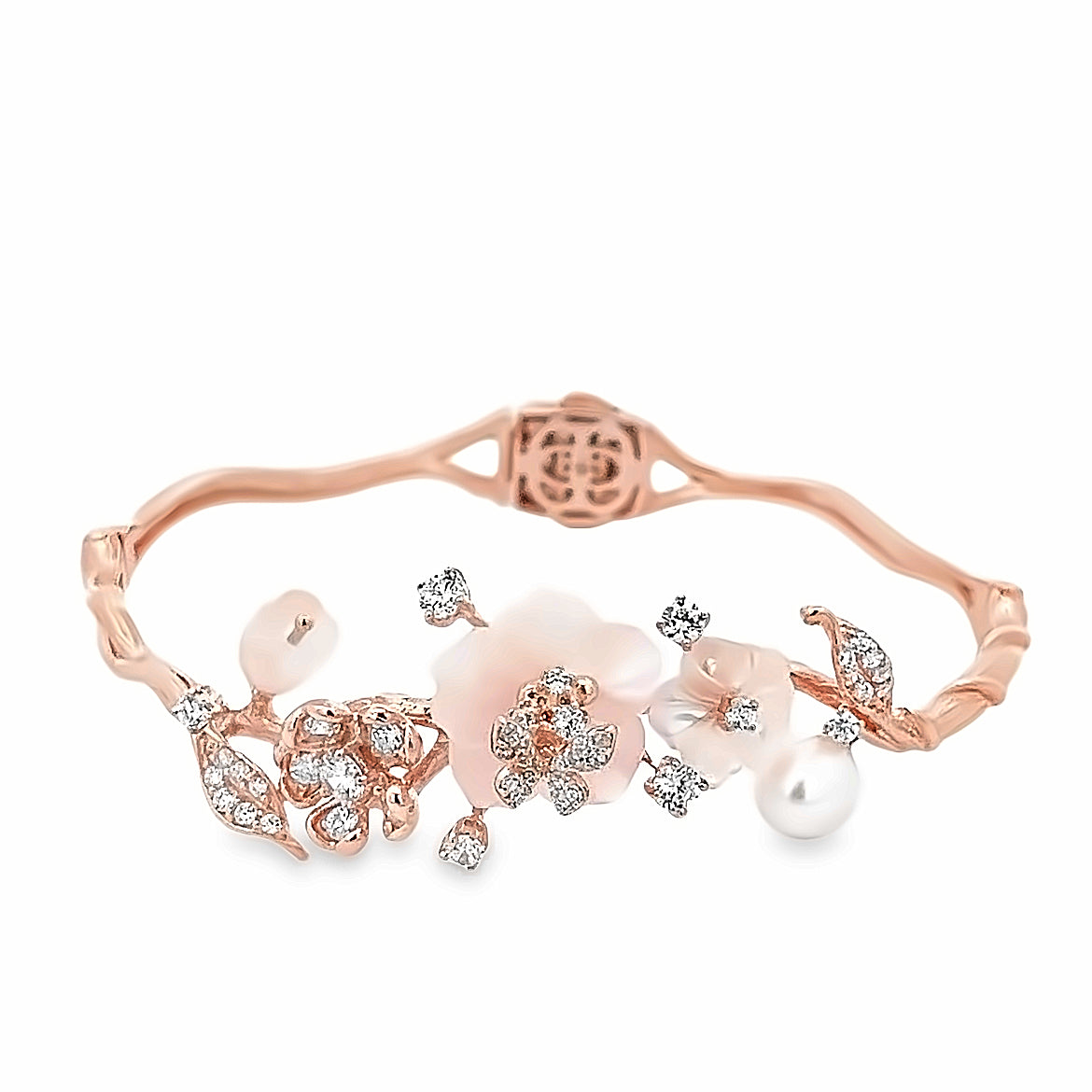 925 SILVER ROSE GOLD BRACELET WITH ROSE QUARTZ AND PEARL