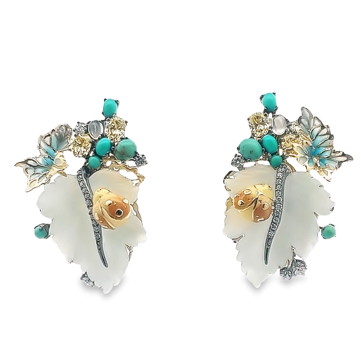925 SILVER GOLD PLATED WITH CENTER GREEN MINT AND MOONSTONE EARRINGS