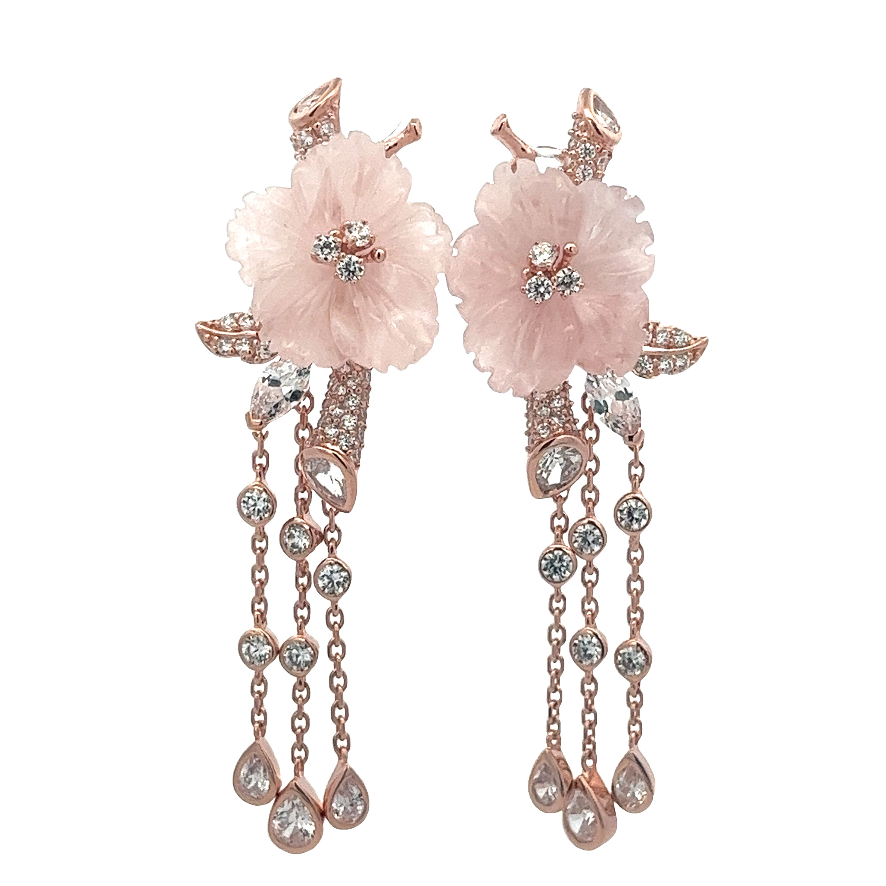 925 SILVER ROSE GOLD EARRINGS WITH ROSE QUARTZ
