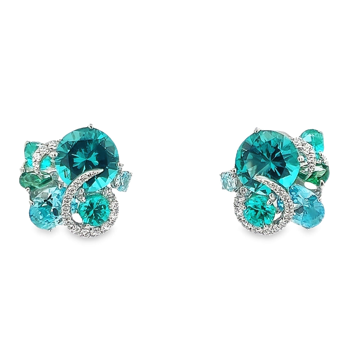 EARRING SILVER CENTER PARIABA AQUABLUE M GREEN NANO WHITE CZ