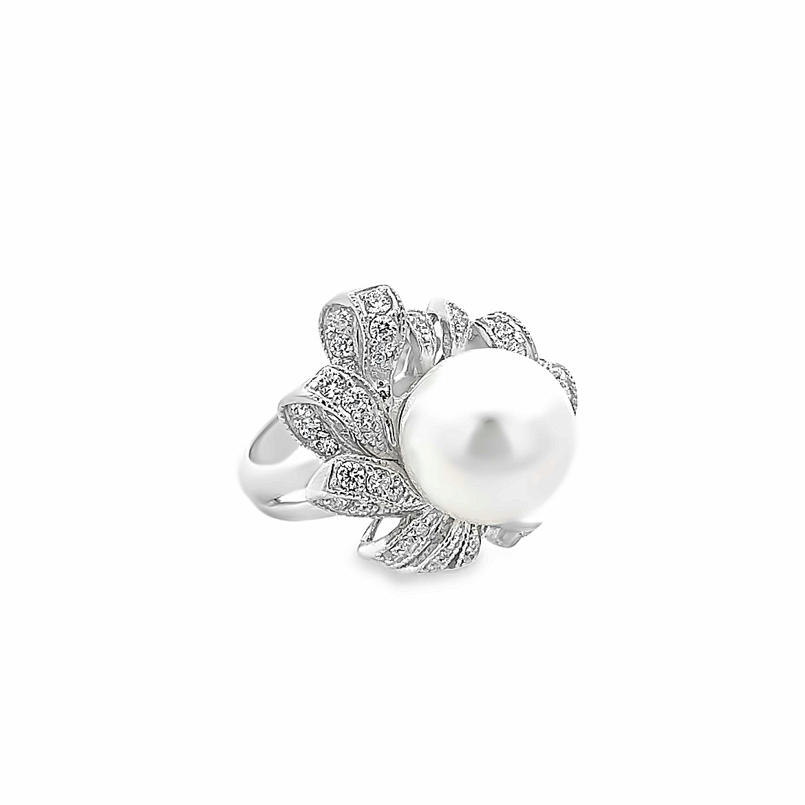 925 SILVER PLATED RING WITH CENTER WHITE PEARL
