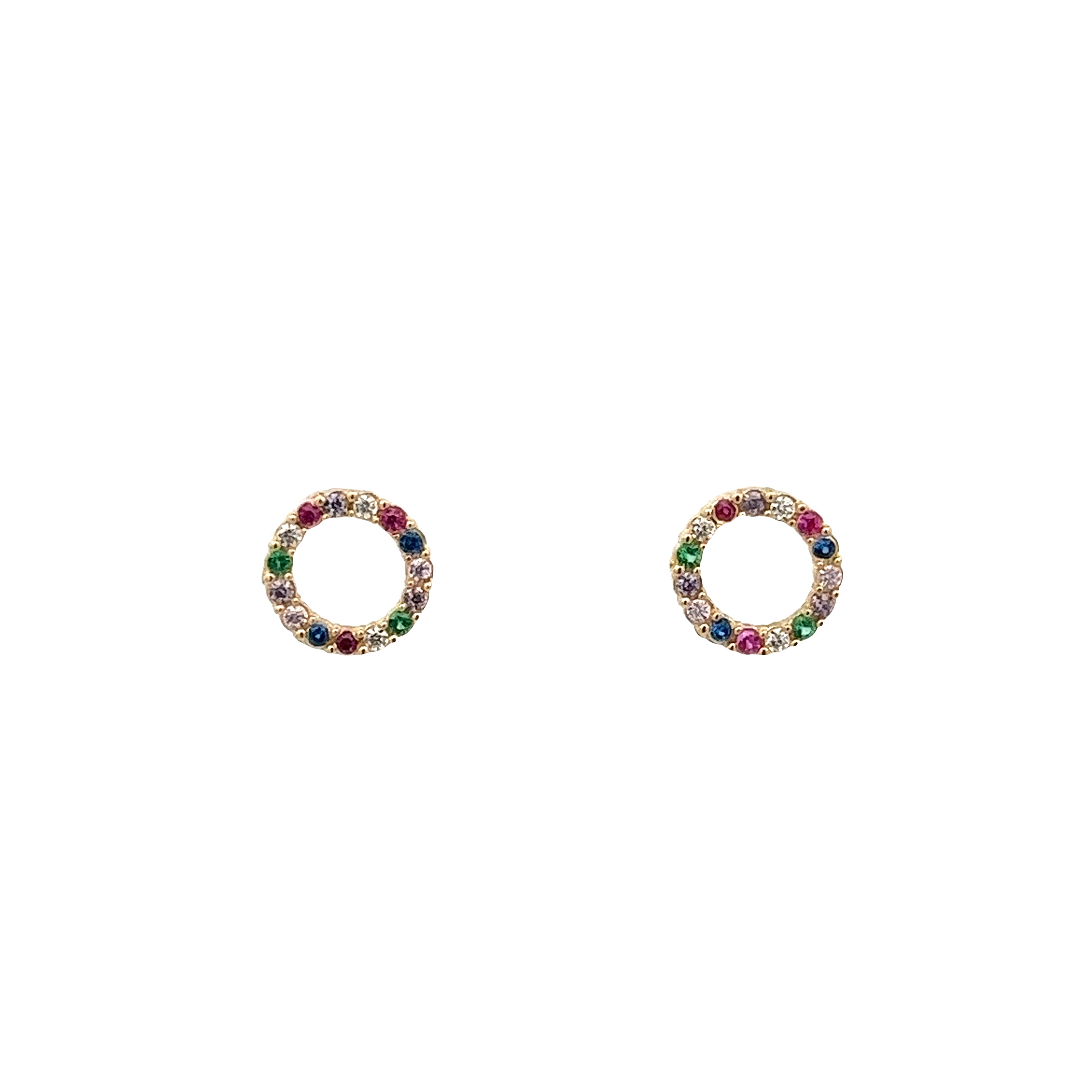 14KY PAVE MULTICOLOR CIRCLE EARRINGS