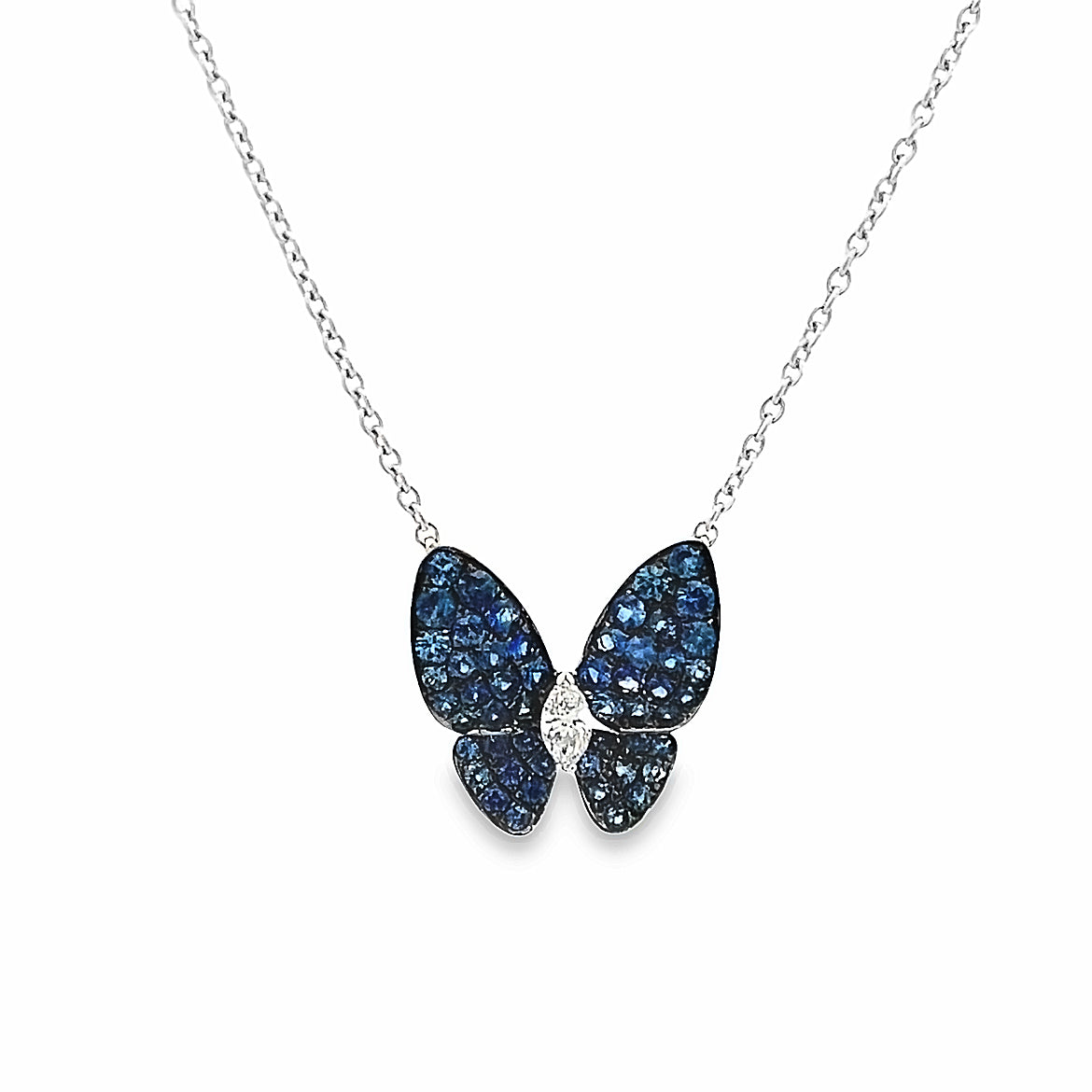 18K WHITE GOLD BUTTERFLY NECKLACE WITH BLUE SAPPHIRE